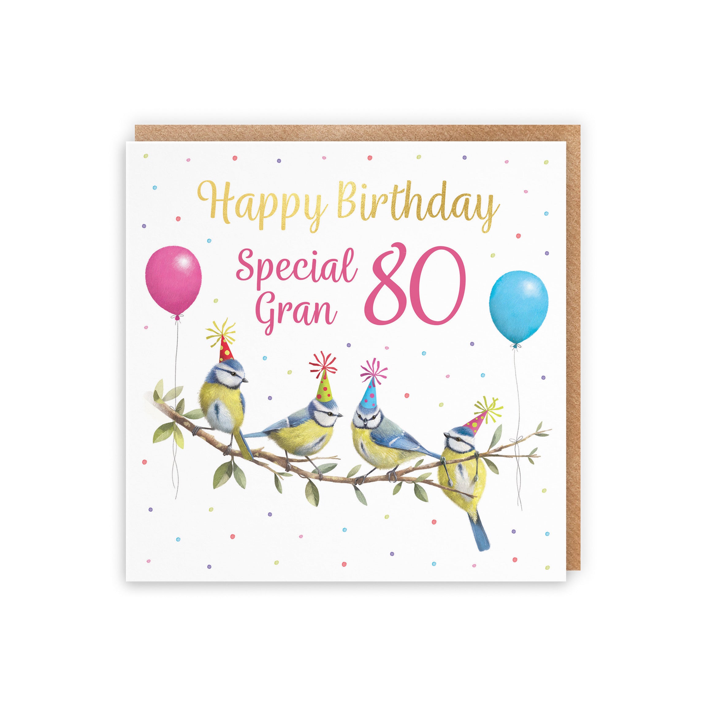 80th Gran Blue Tits Birthday Card Gold Foil Milo's Gallery - Default Title (B0CV9G695K)