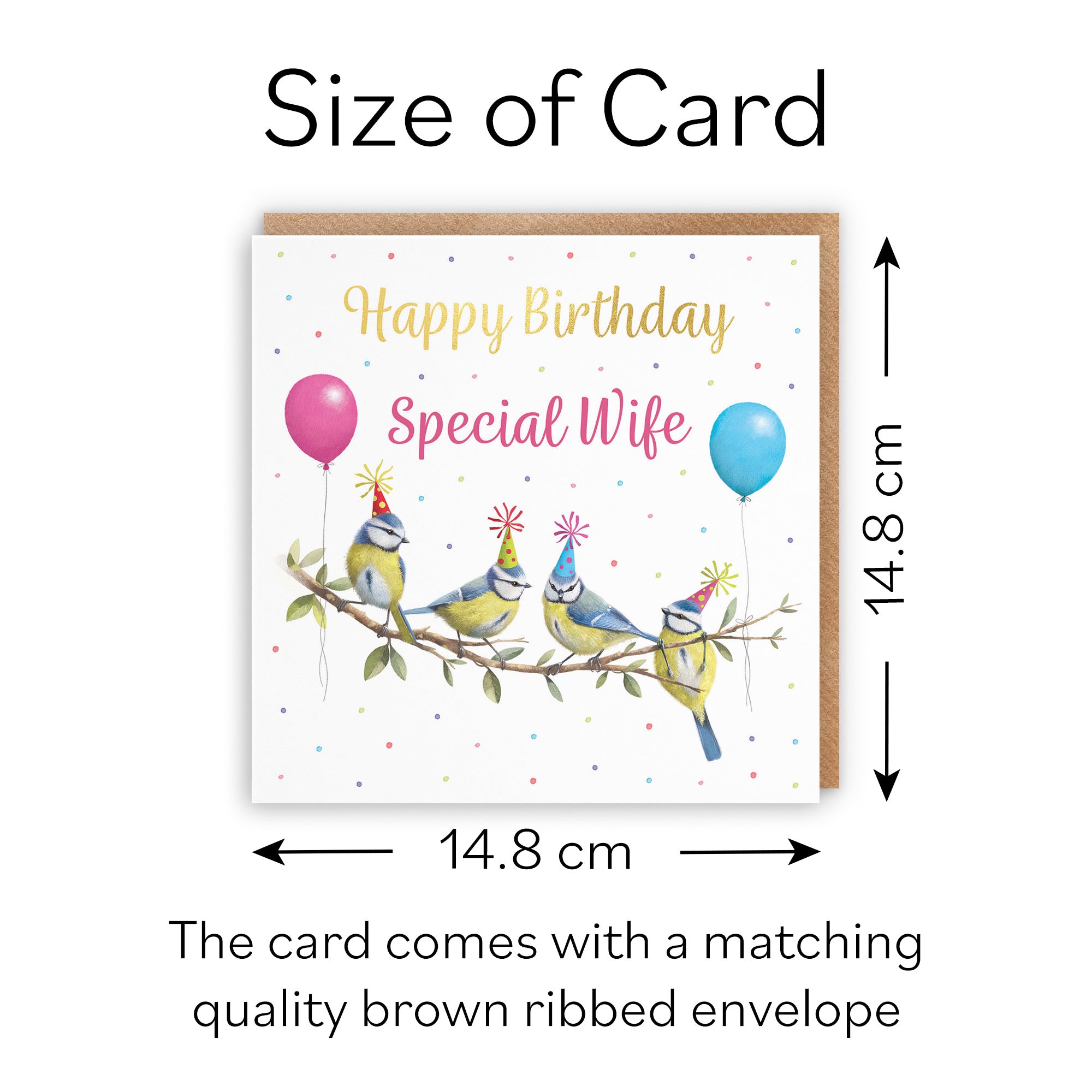 Wife Blue Tits Birthday Card Gold Foil Milo's Gallery - Default Title (B0CV9HN16S)