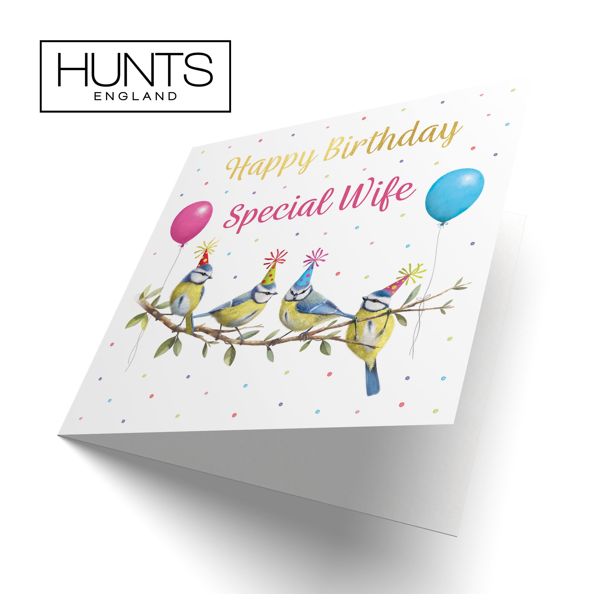 Wife Blue Tits Birthday Card Gold Foil Milo's Gallery - Default Title (B0CV9HN16S)