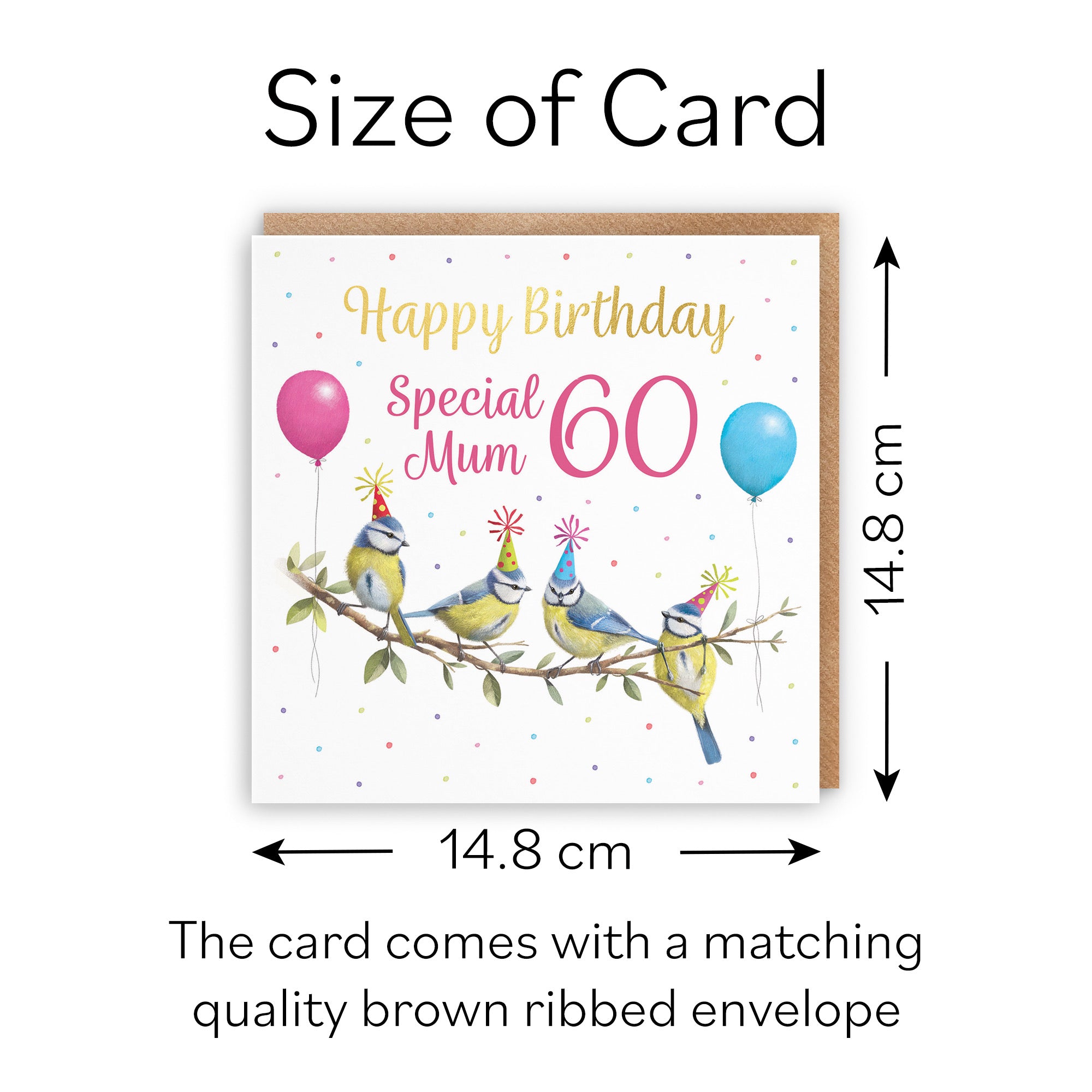 60th Mum Blue Tits Birthday Card Gold Foil Milo's Gallery - Default Title (B0CV9HXLRH)
