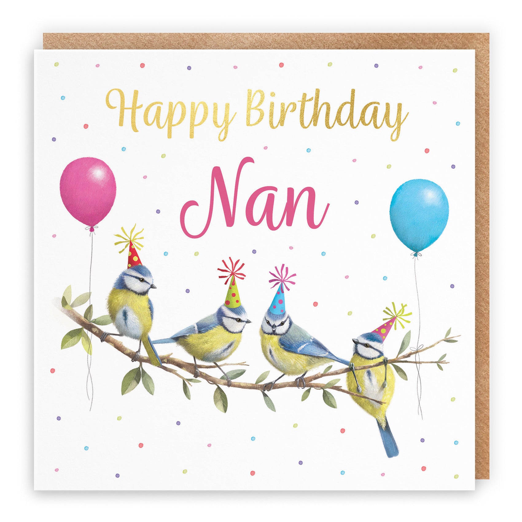 Nan Blue Tits Birthday Card Gold Foil Milo's Gallery - Default Title (B0CV9J7PSH)