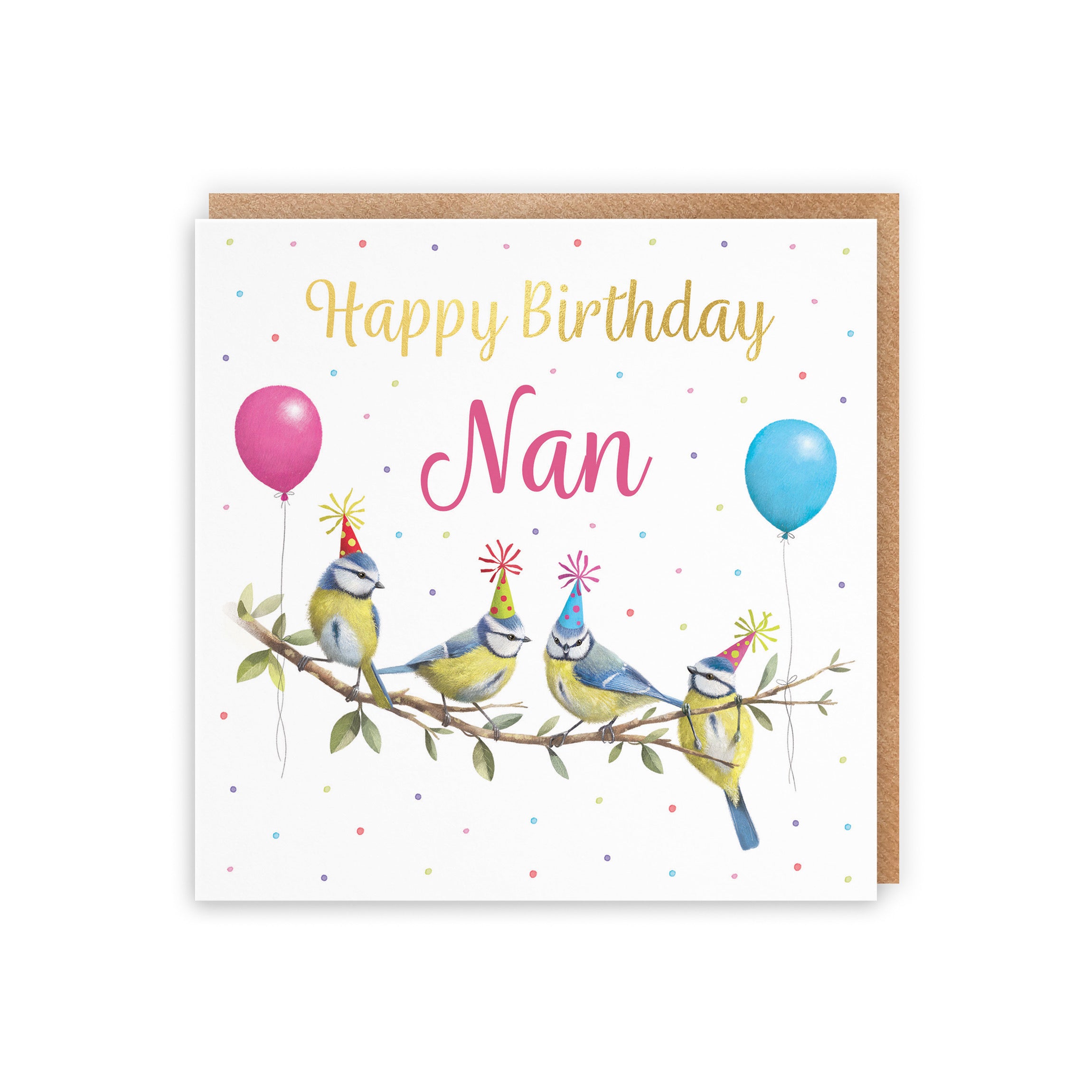 Nan Blue Tits Birthday Card Gold Foil Milo's Gallery - Default Title (B0CV9J7PSH)