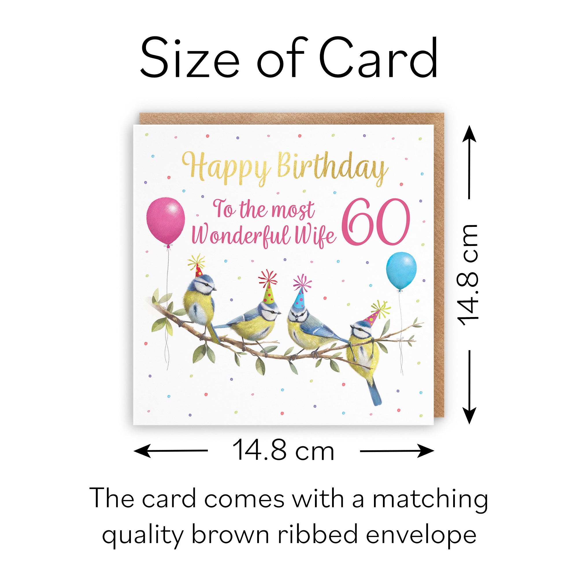 60th Wife Blue Tits Birthday Card Gold Foil Milo's Gallery - Default Title (B0CV9J8B75)