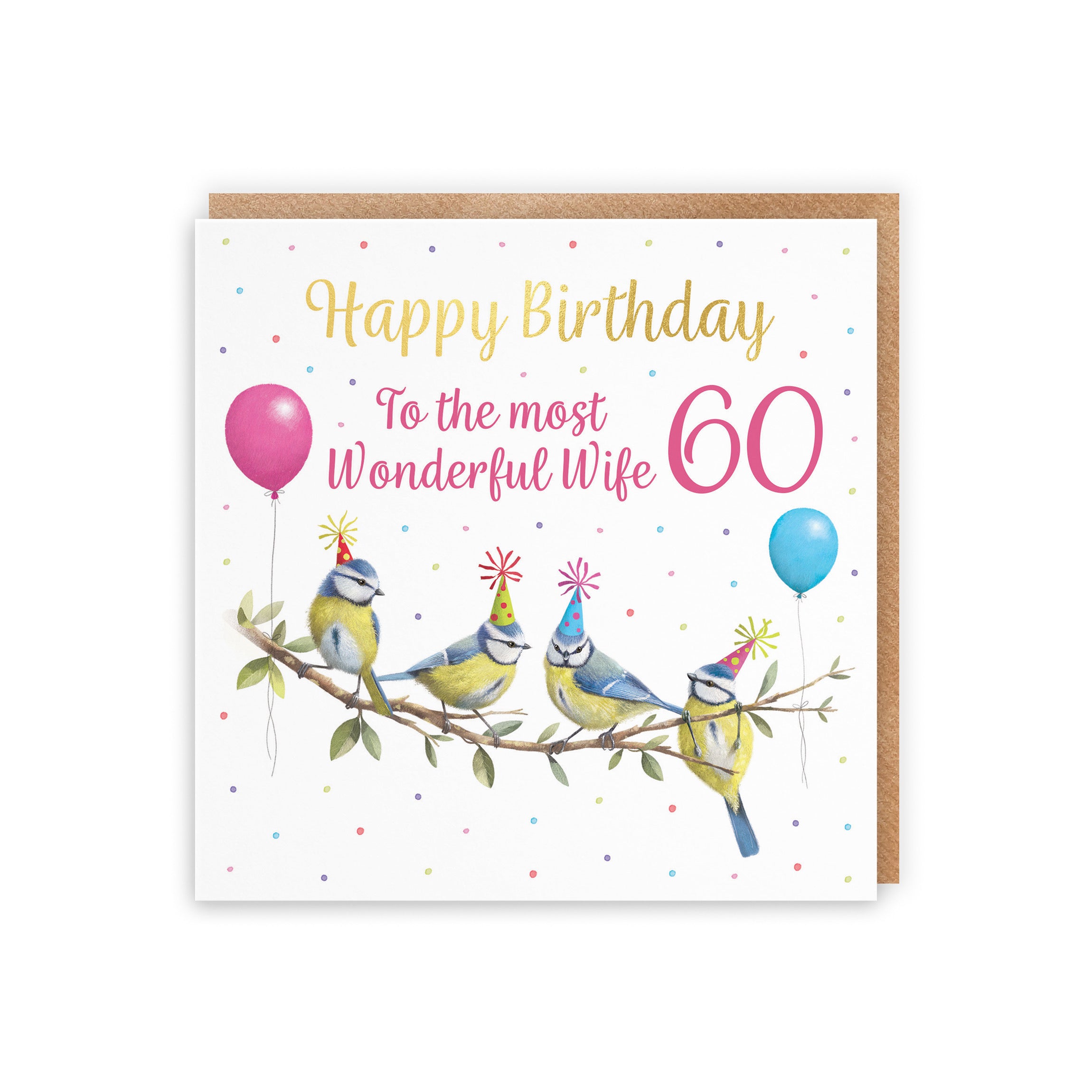 60th Wife Blue Tits Birthday Card Gold Foil Milo's Gallery - Default Title (B0CV9J8B75)