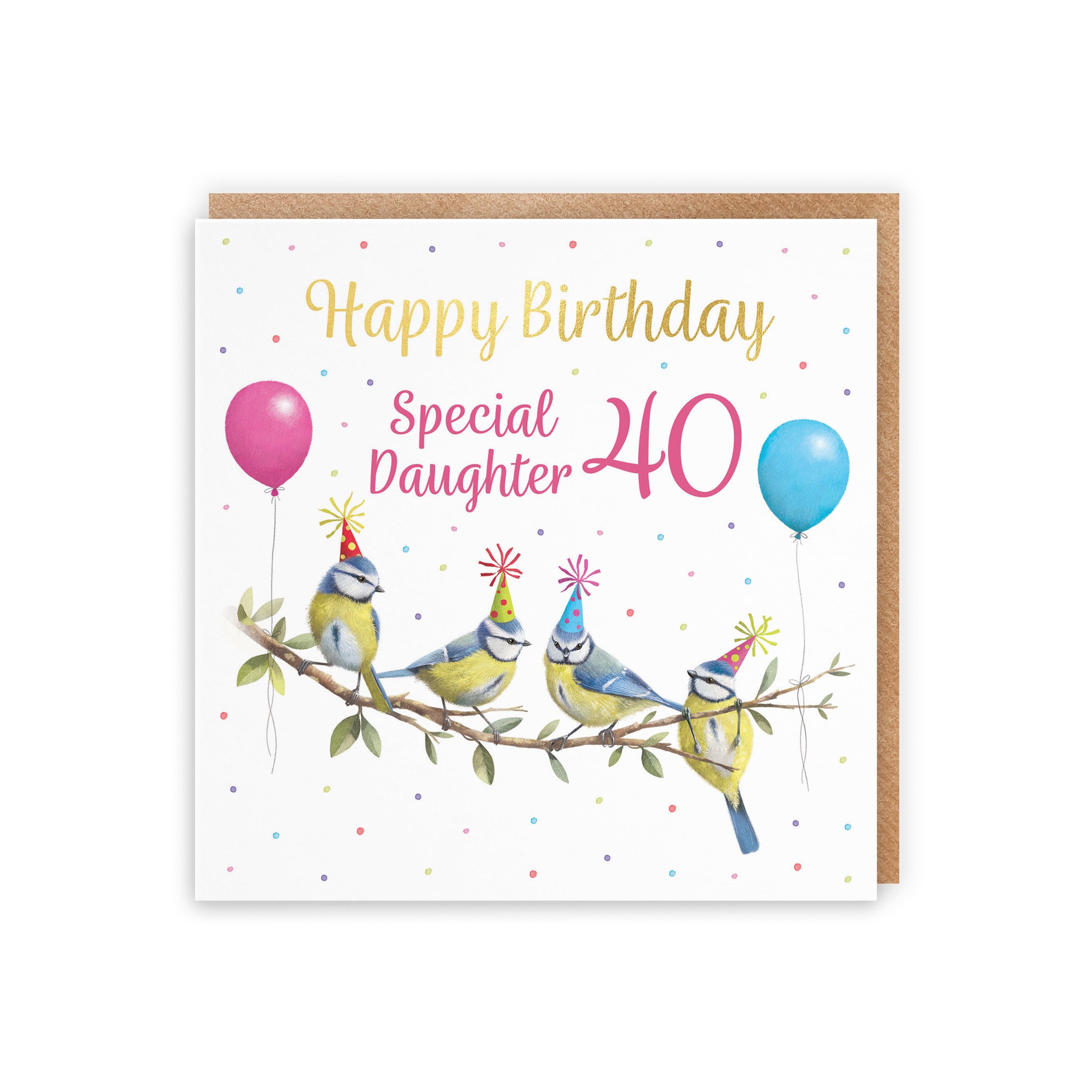 40th Daughter Blue Tits Birthday Card Gold Foil Milo's Gallery - Default Title (B0CV9J917S)