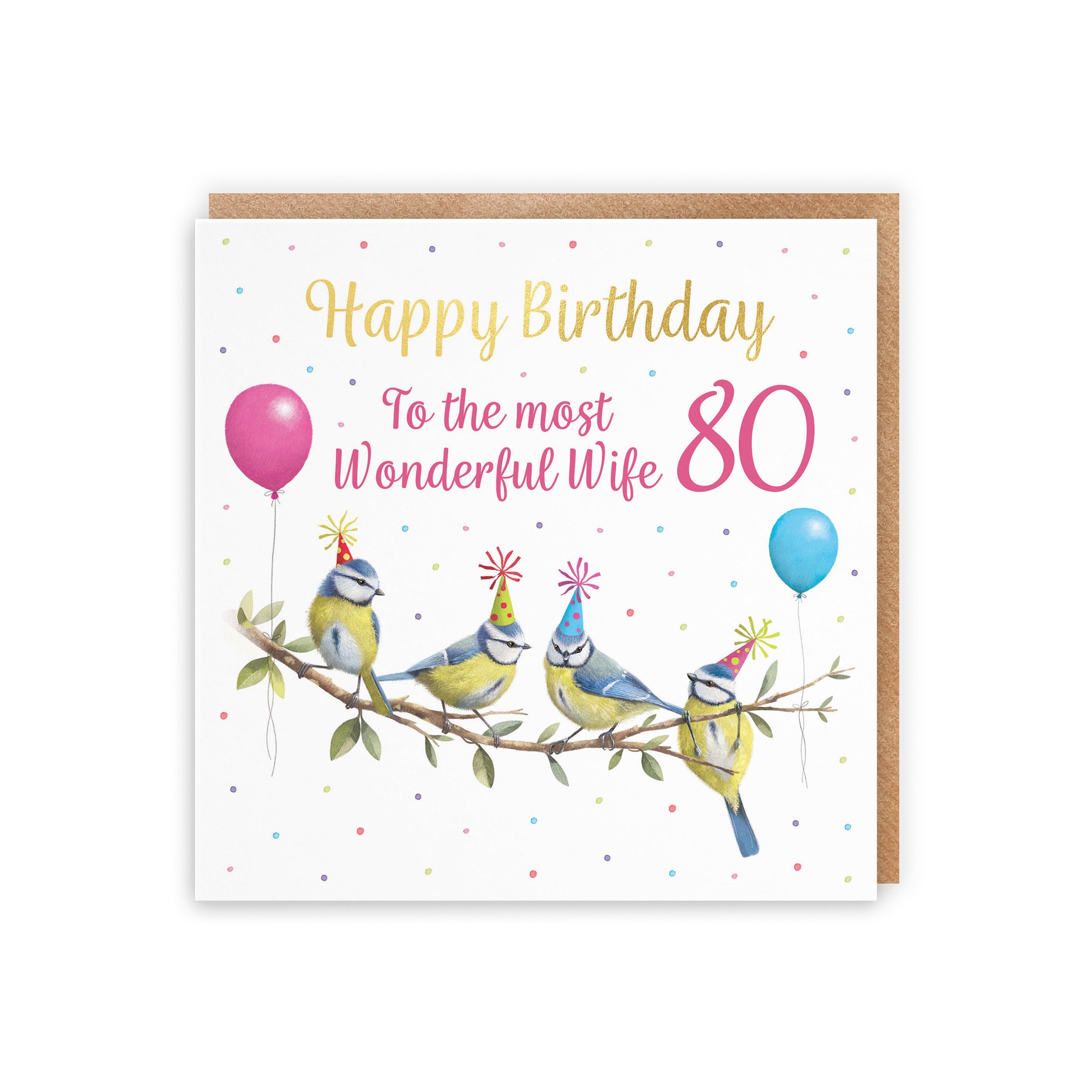 80th Wife Blue Tits Birthday Card Gold Foil Milo's Gallery - Default Title (B0CV9JTTRW)