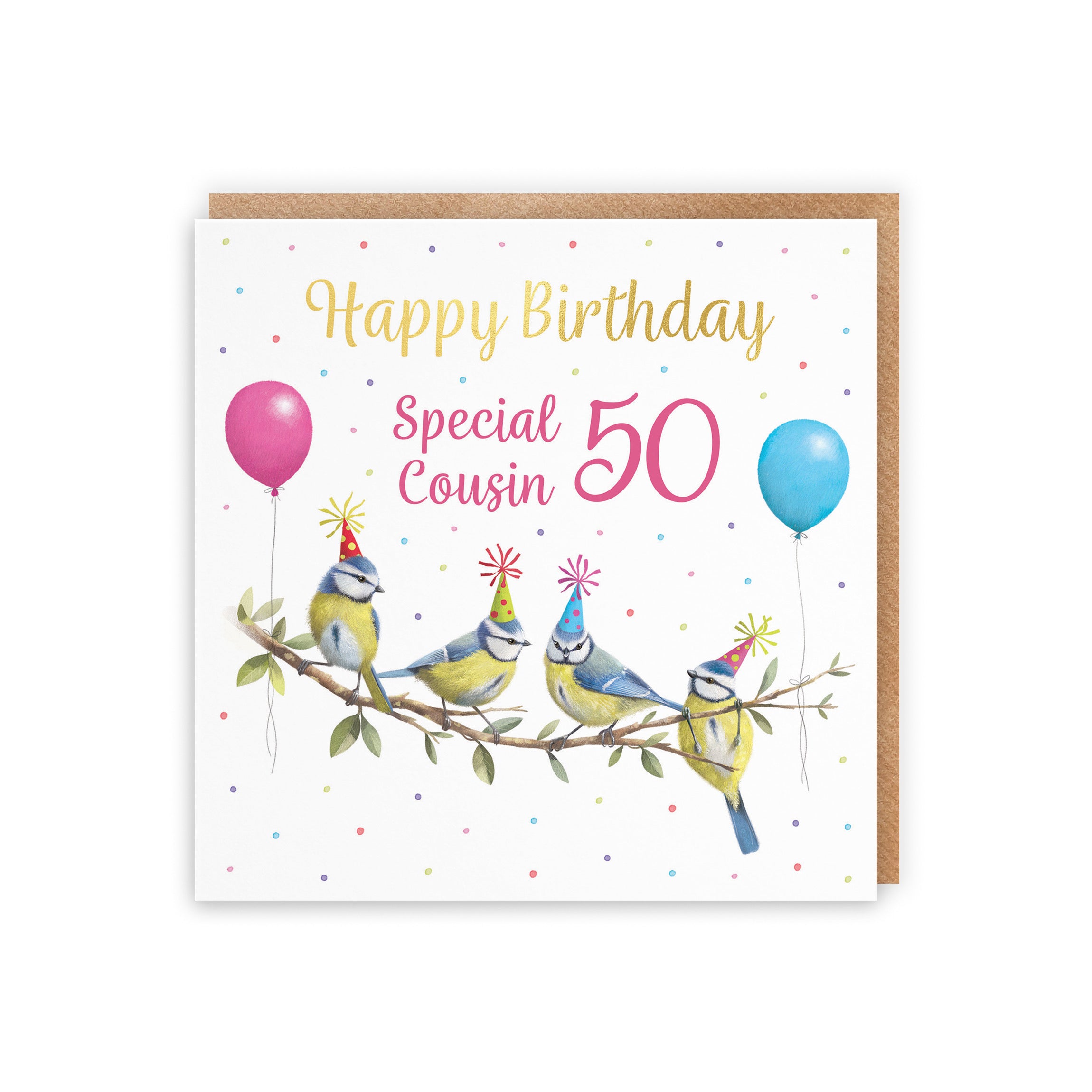 50th Female Cousin Blue Tits Birthday Card Gold Foil Milo's Gallery - Default Title (B0CV9JV4XB)