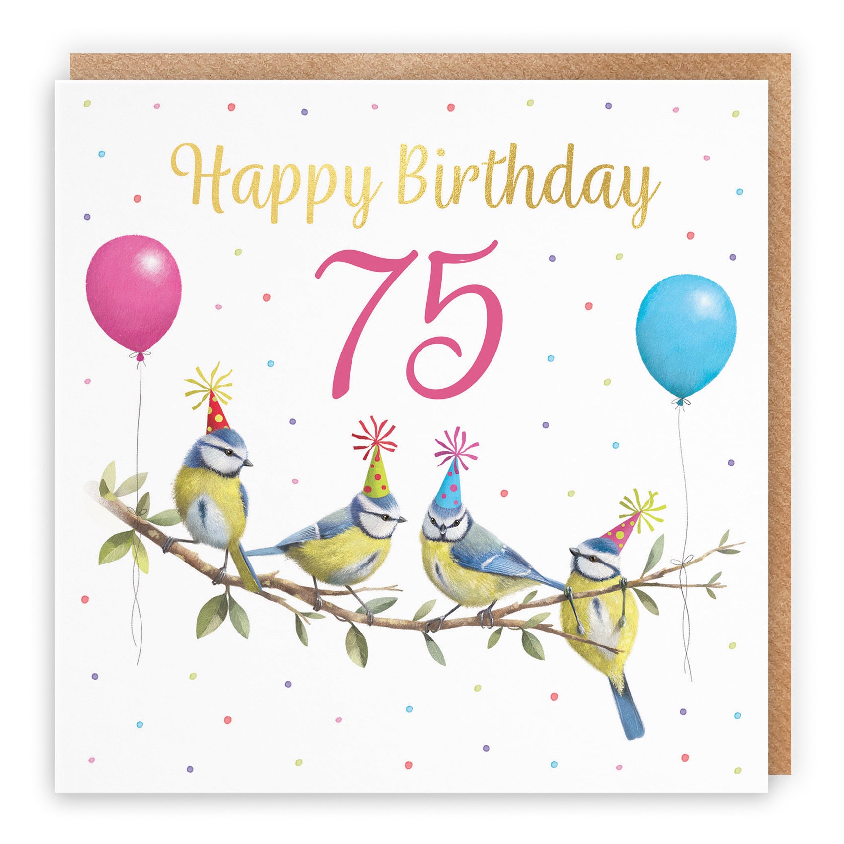 Blue Tits 75th Birthday Card Gold Foil Milo's Gallery - Default Title (B0CV9JYHLL)