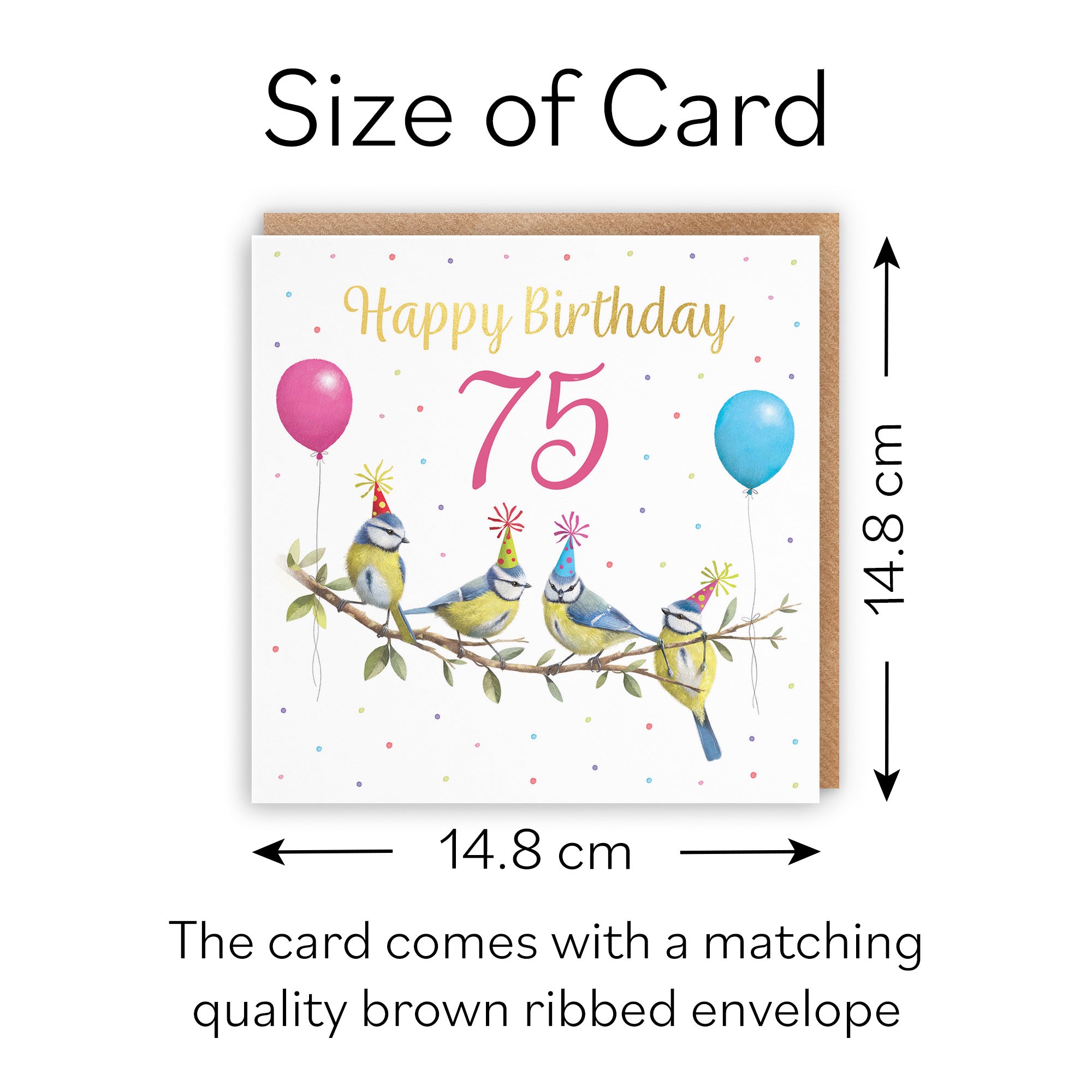 Blue Tits 75th Birthday Card Gold Foil Milo's Gallery - Default Title (B0CV9JYHLL)