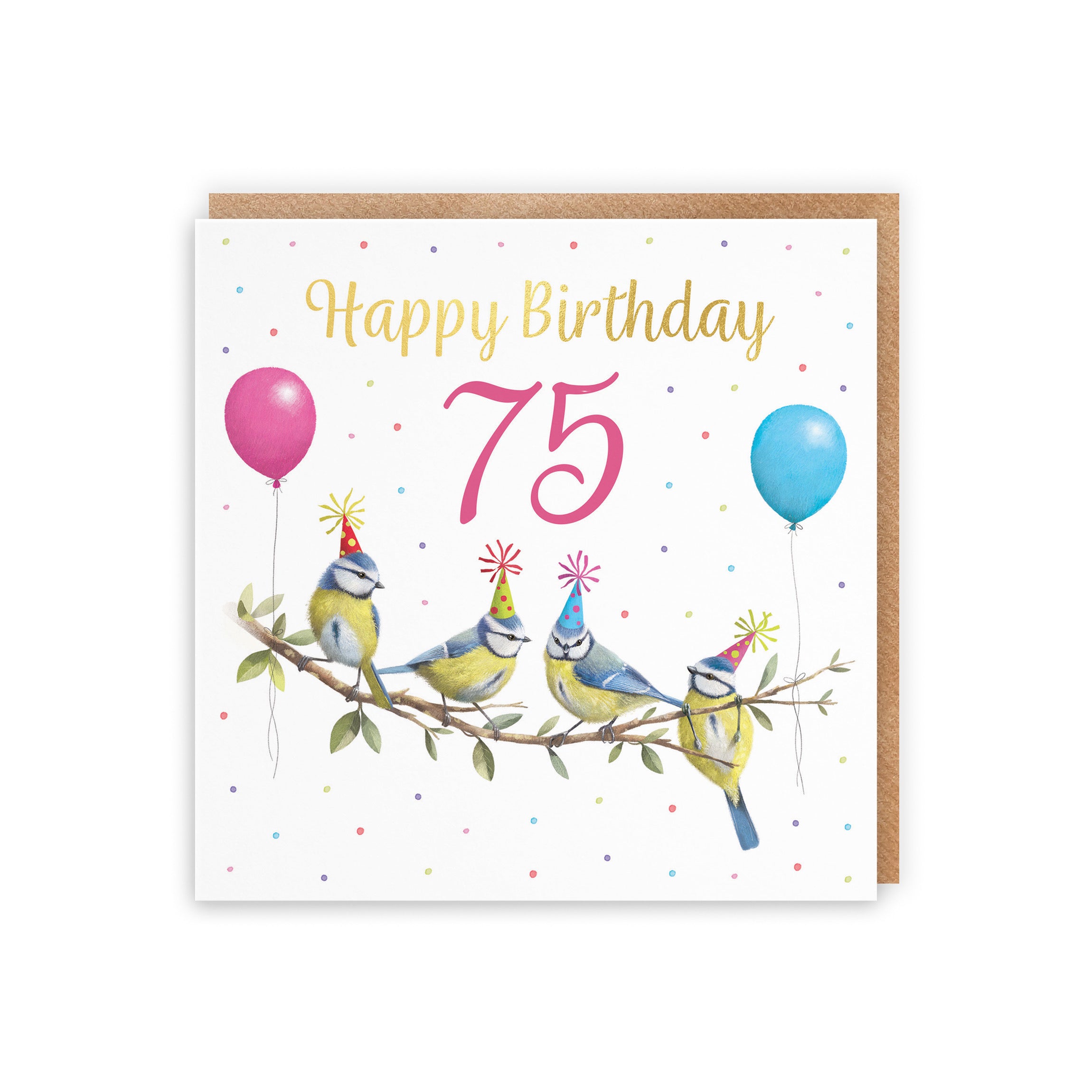 Blue Tits 75th Birthday Card Gold Foil Milo's Gallery - Default Title (B0CV9JYHLL)