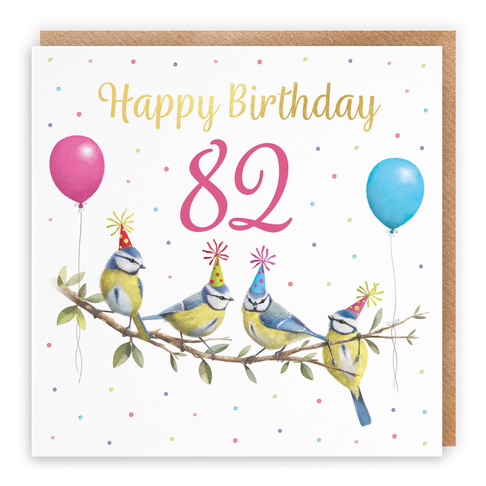 Blue Tits 82nd Birthday Card Gold Foil Milo's Gallery - Default Title (B0CV9K9FHN)