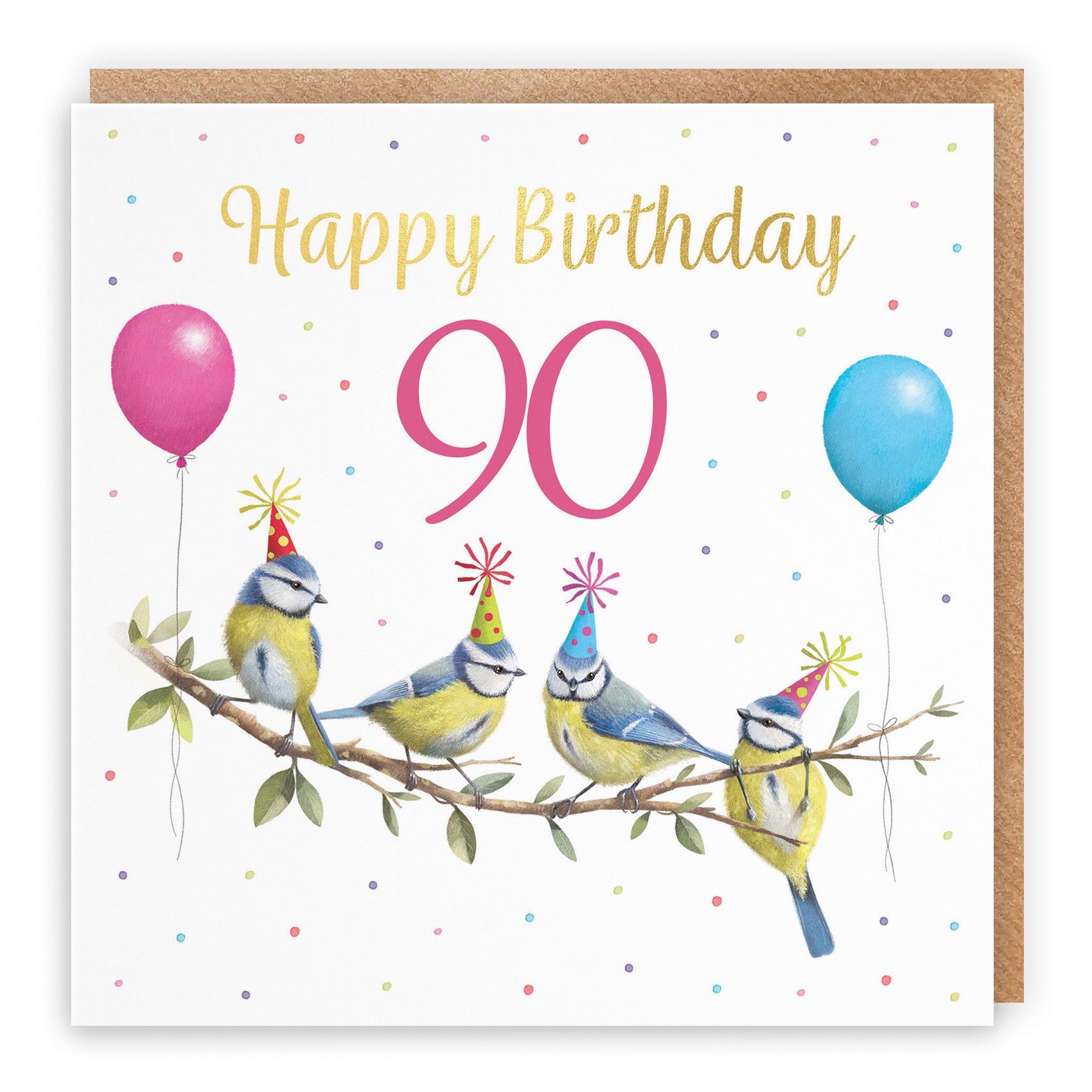 Blue Tits 90th Birthday Card Gold Foil Milo's Gallery - Default Title (B0CV9LP8YQ)