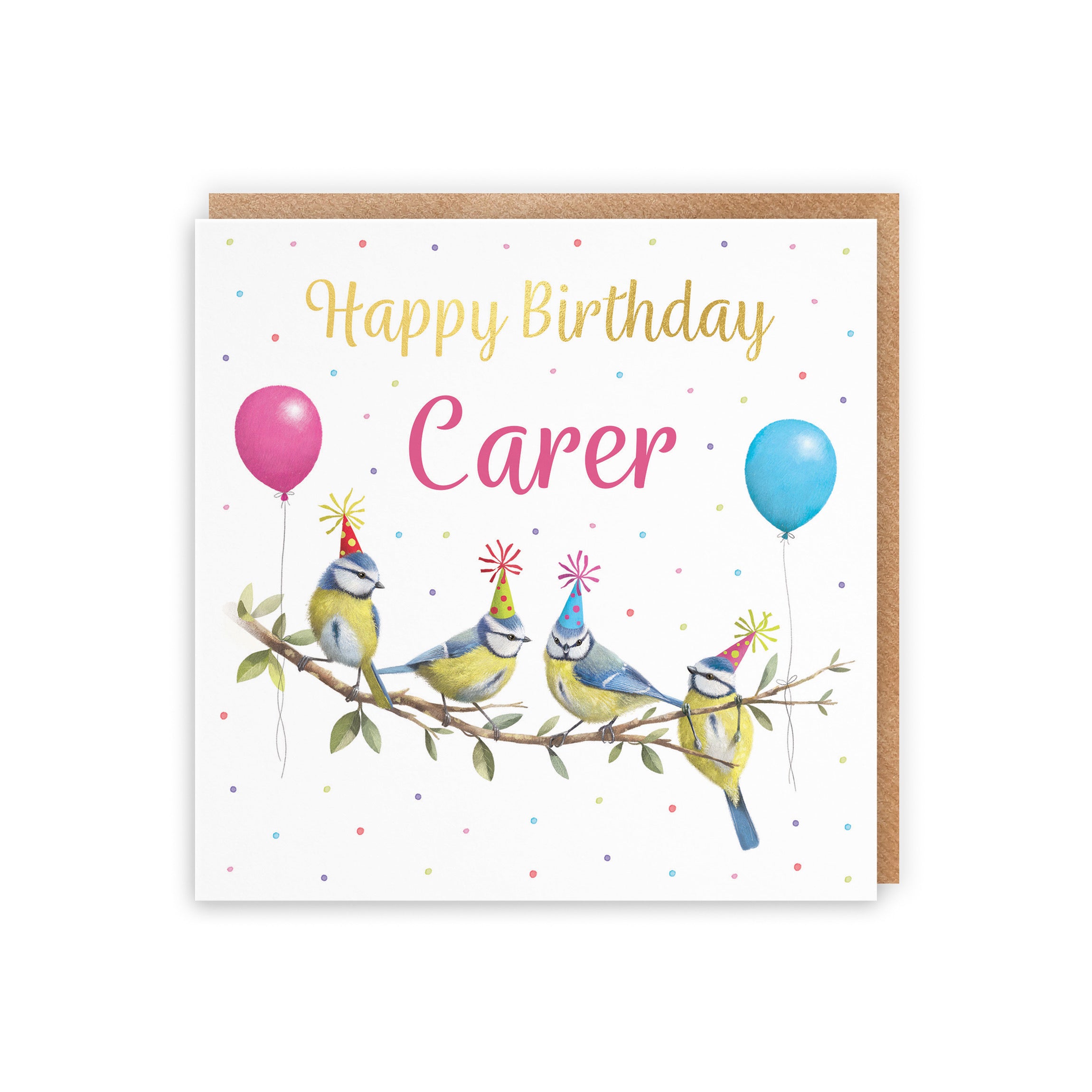 Carer Blue Tits Birthday Card Gold Foil Milo's Gallery - Default Title (B0CV9LQNQB)