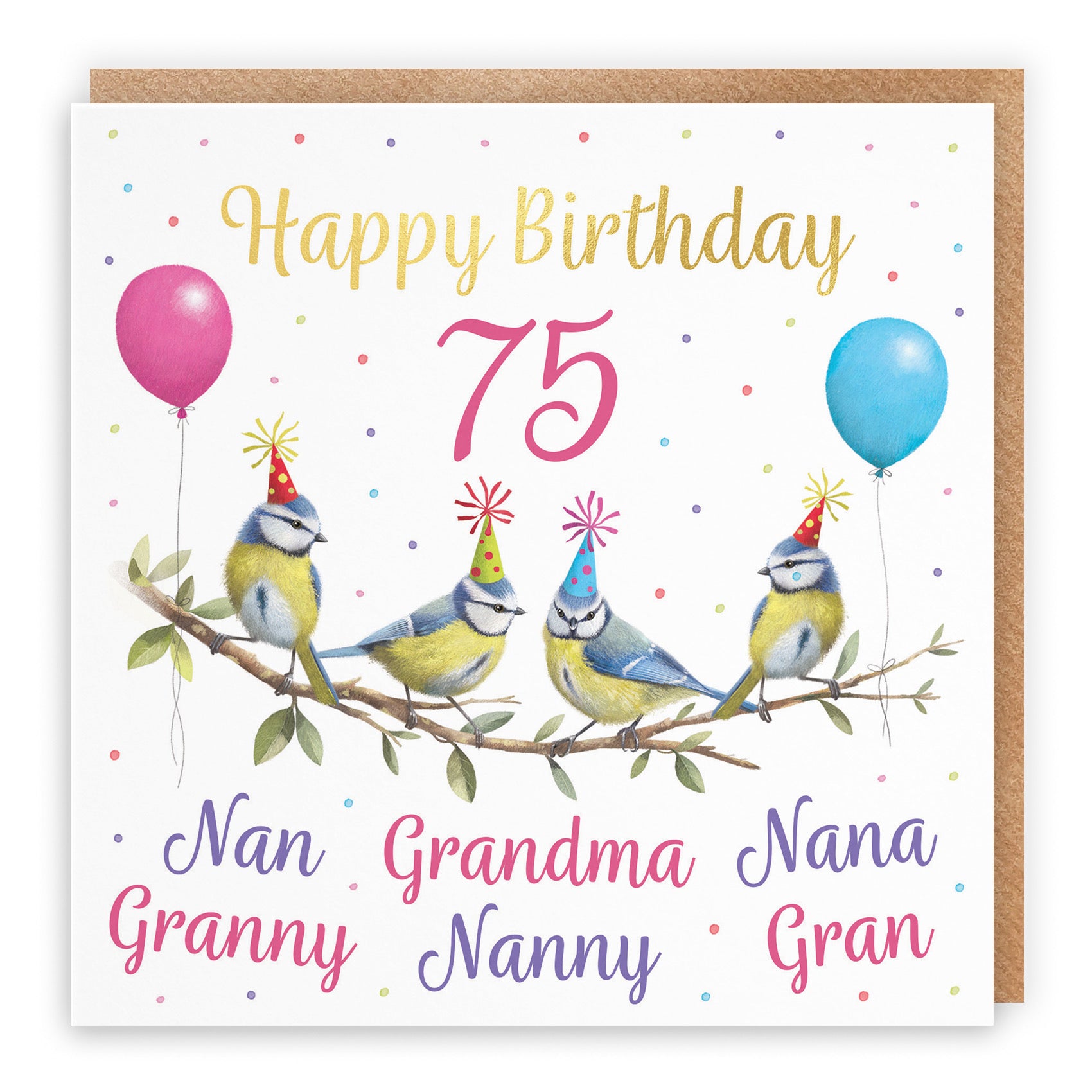 Multi Name Grandma Blue Tits 75th Birthday Card Gold Foil Milo's Gallery - Default Title (B0CV9LRP1L)
