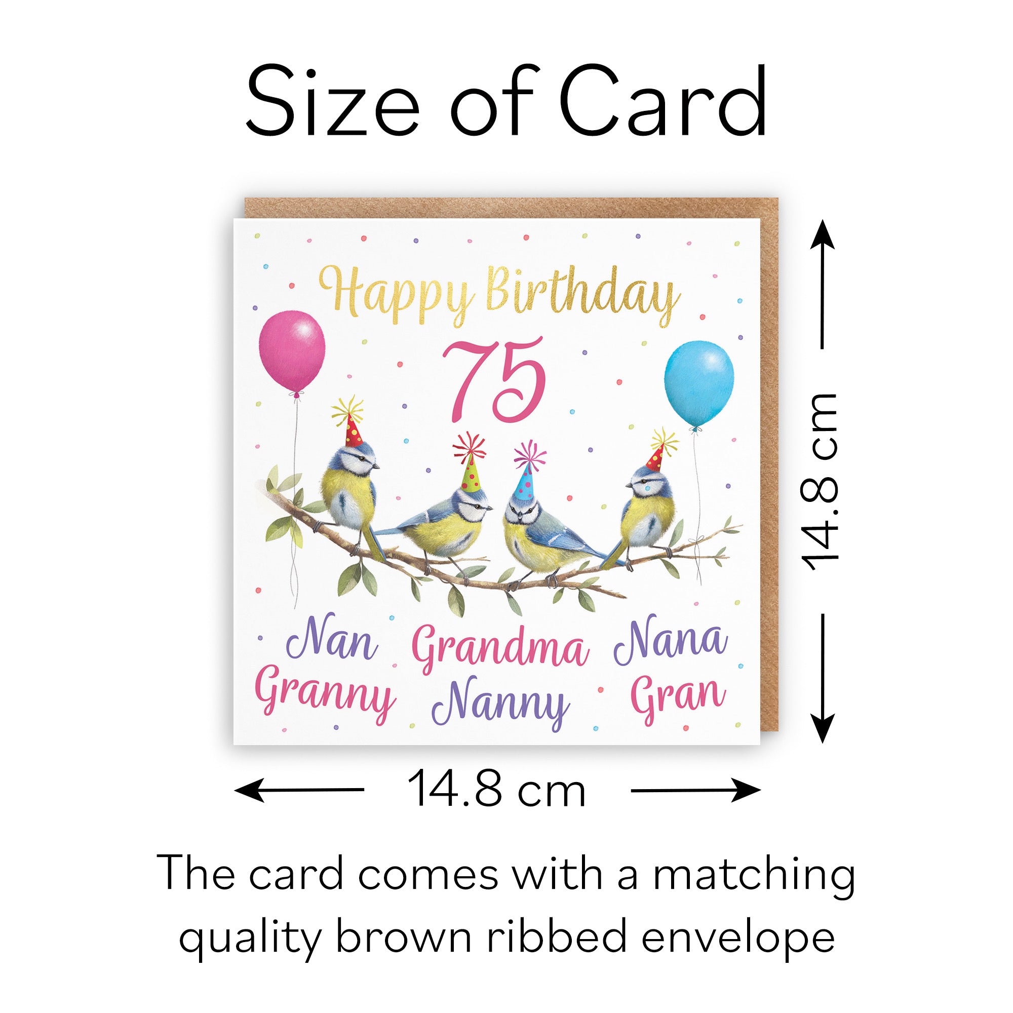 Multi Name Grandma Blue Tits 75th Birthday Card Gold Foil Milo's Gallery - Default Title (B0CV9LRP1L)