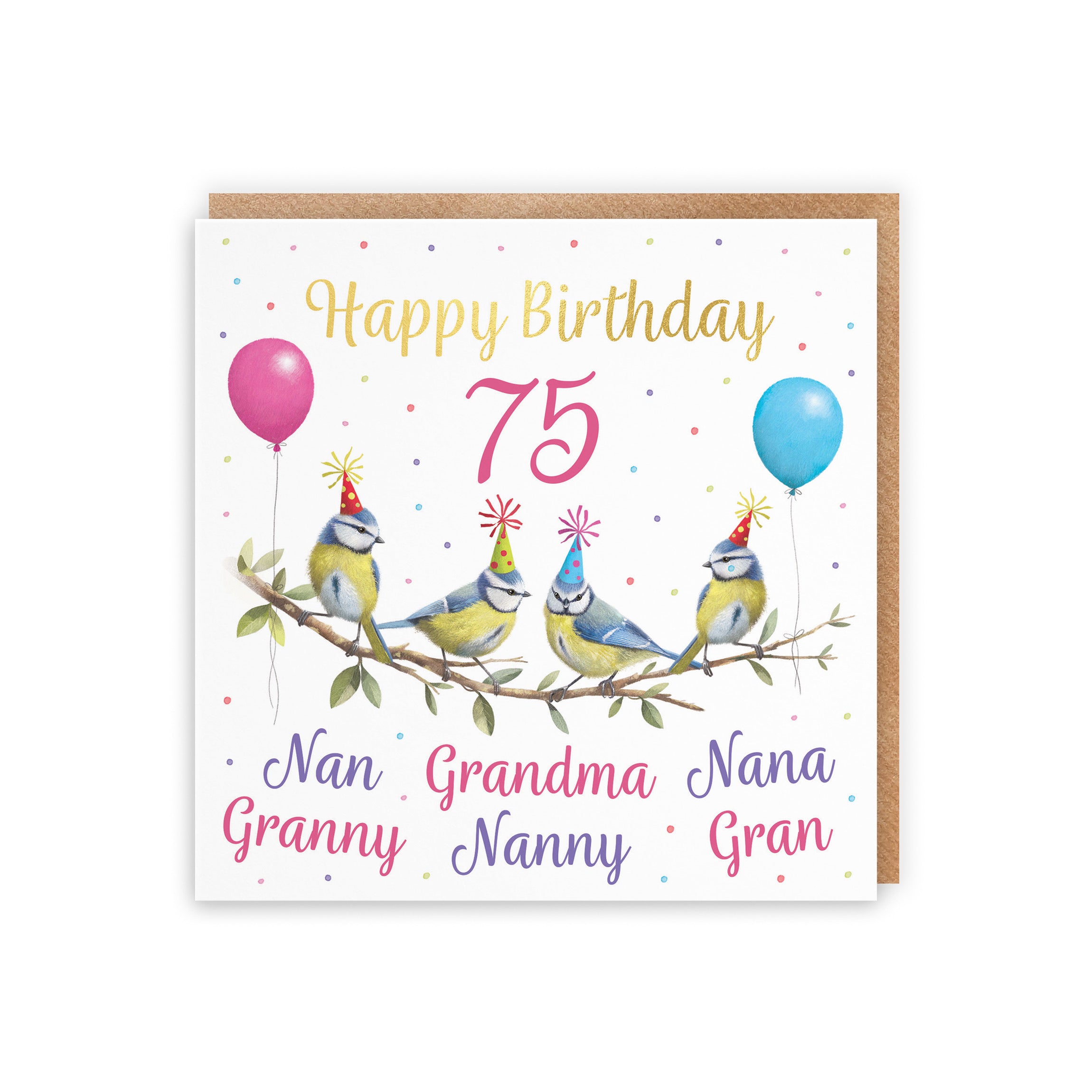 Multi Name Grandma Blue Tits 75th Birthday Card Gold Foil Milo's Gallery - Default Title (B0CV9LRP1L)