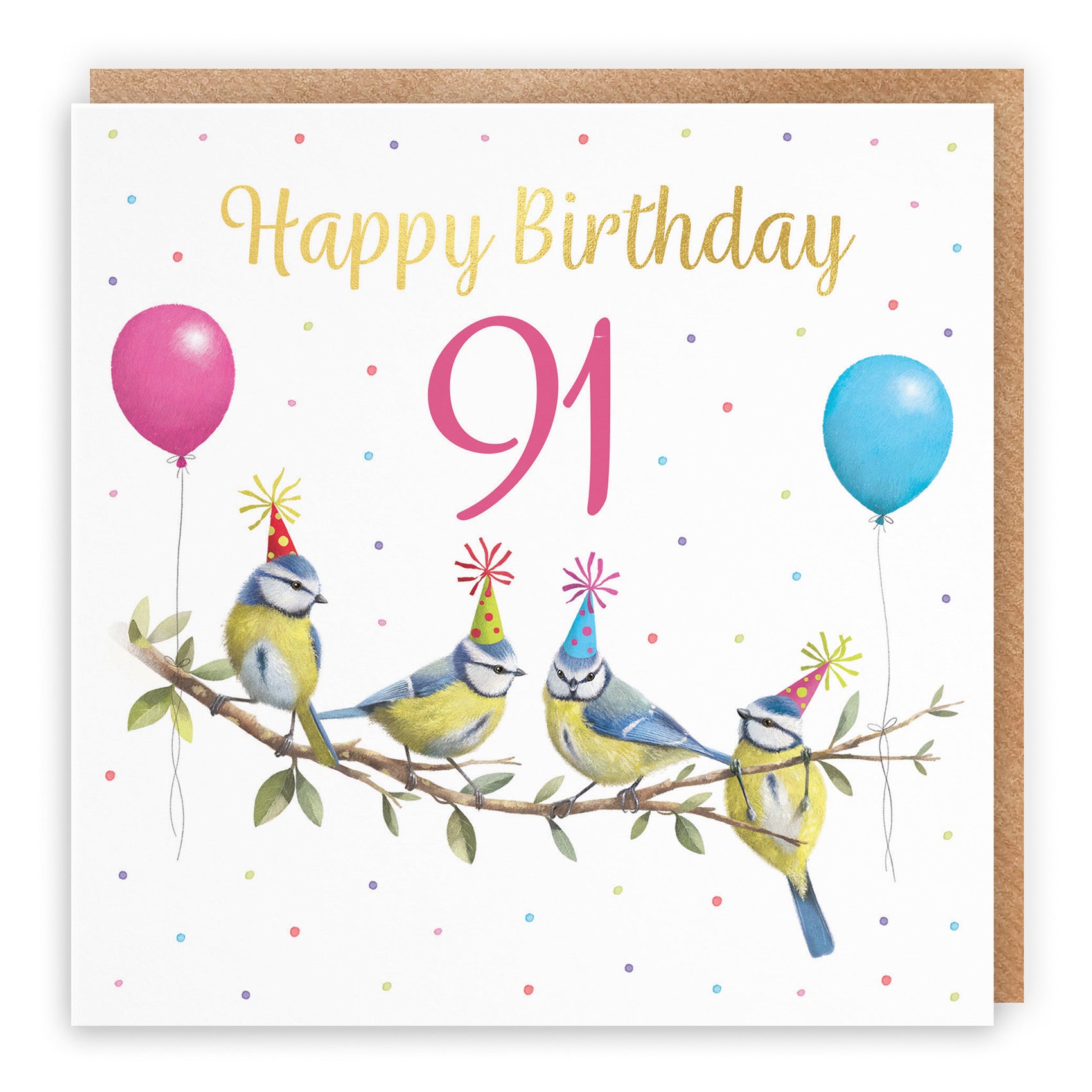 Blue Tits 91st Birthday Card Gold Foil Milo's Gallery - Default Title (B0CV9LSSQ4)