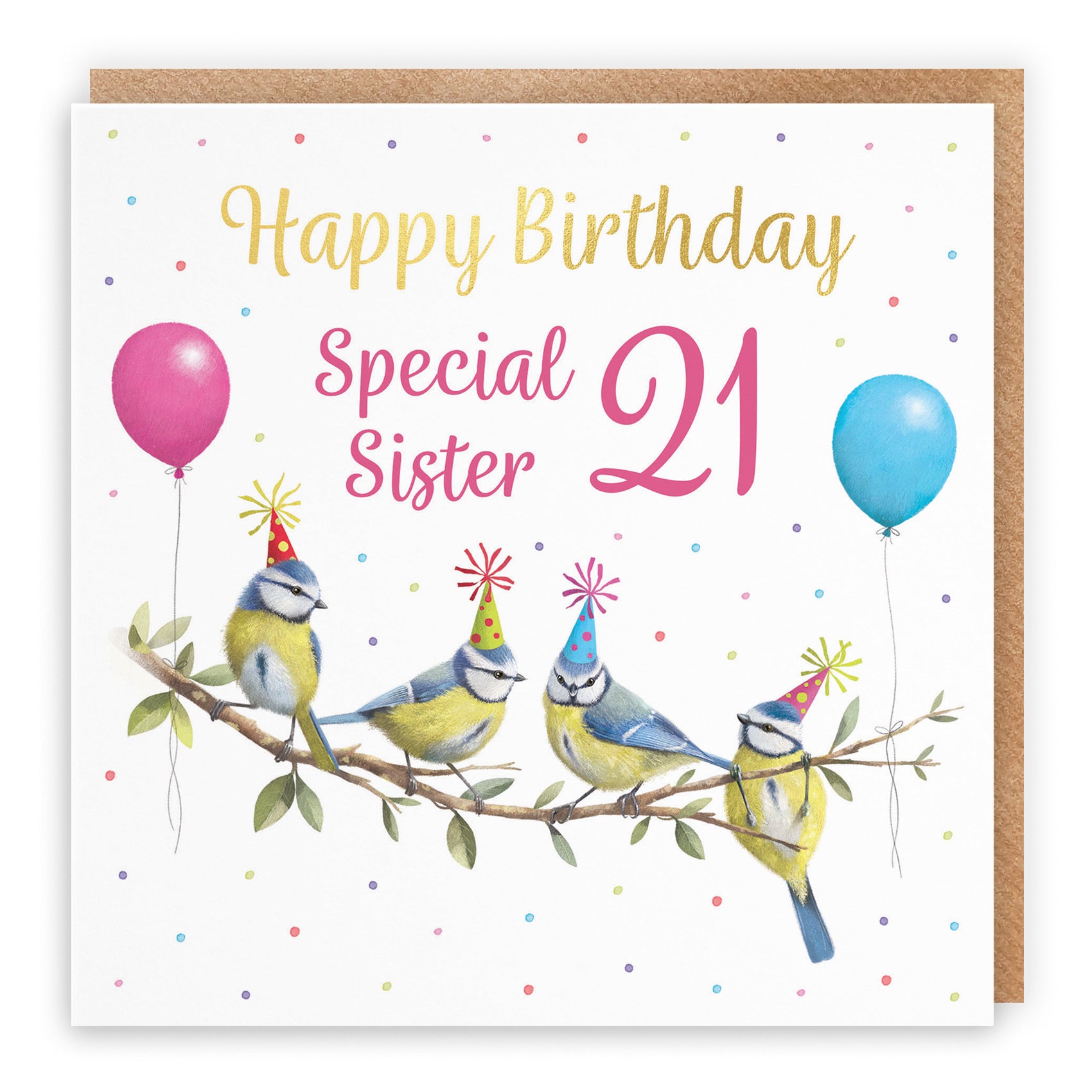 21st Sister Blue Tits Birthday Card Gold Foil Milo's Gallery - Default Title (B0CV9MCM1X)