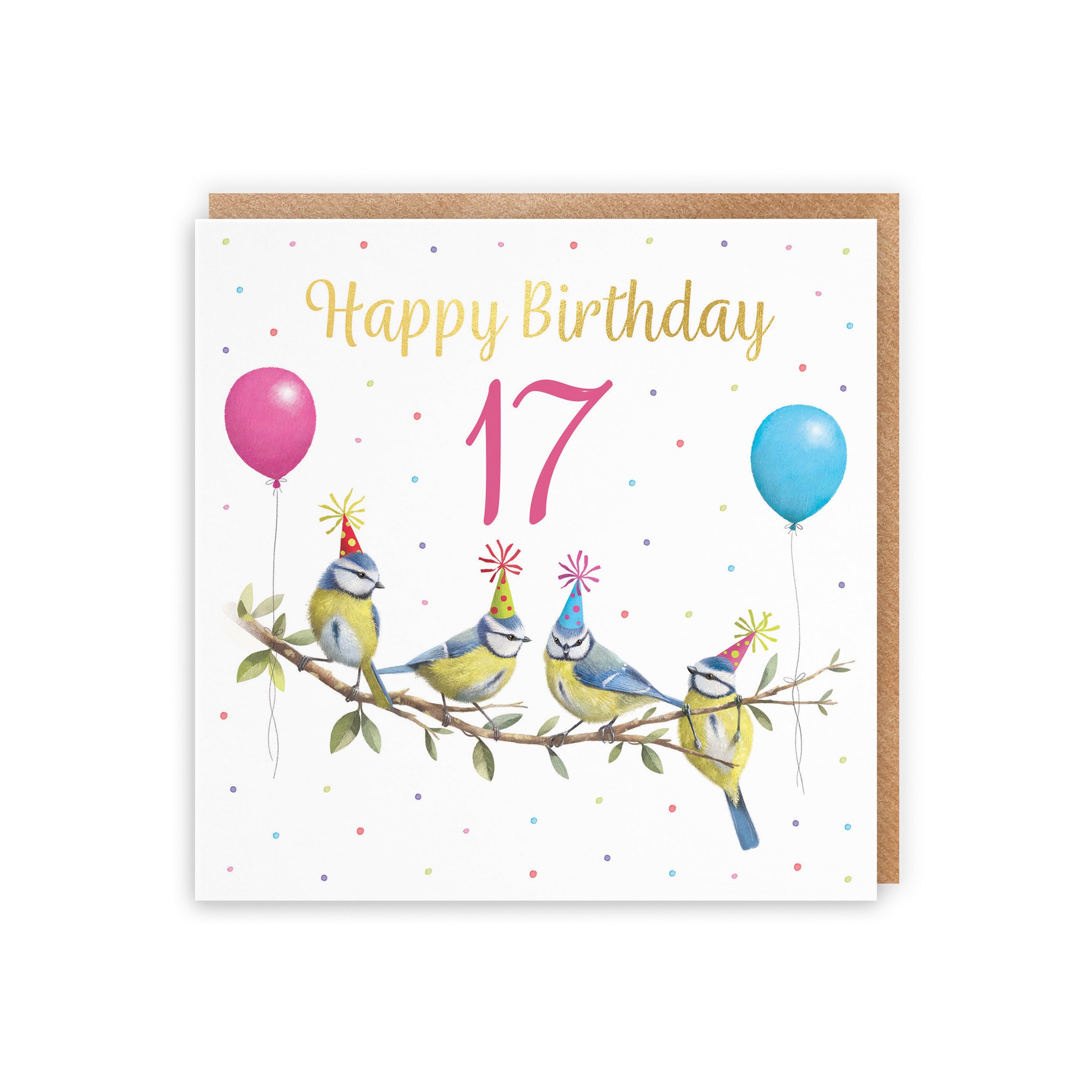 Blue Tits 17th Birthday Card Gold Foil Milo's Gallery - Default Title (B0CV9MDNNP)