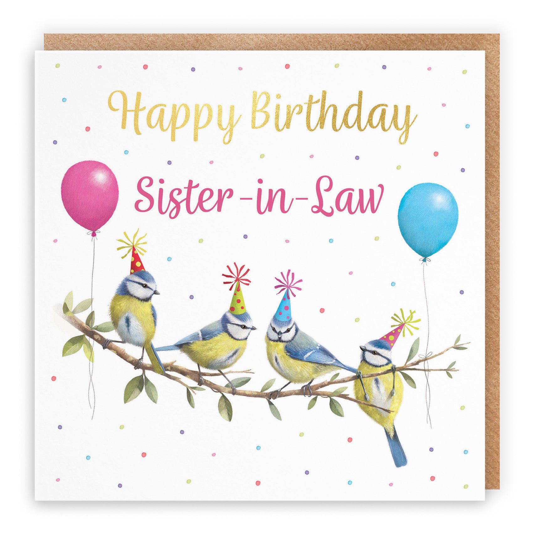 Sister In Law Blue Tits Birthday Card Gold Foil Milo's Gallery - Default Title (B0CV9MHTDP)