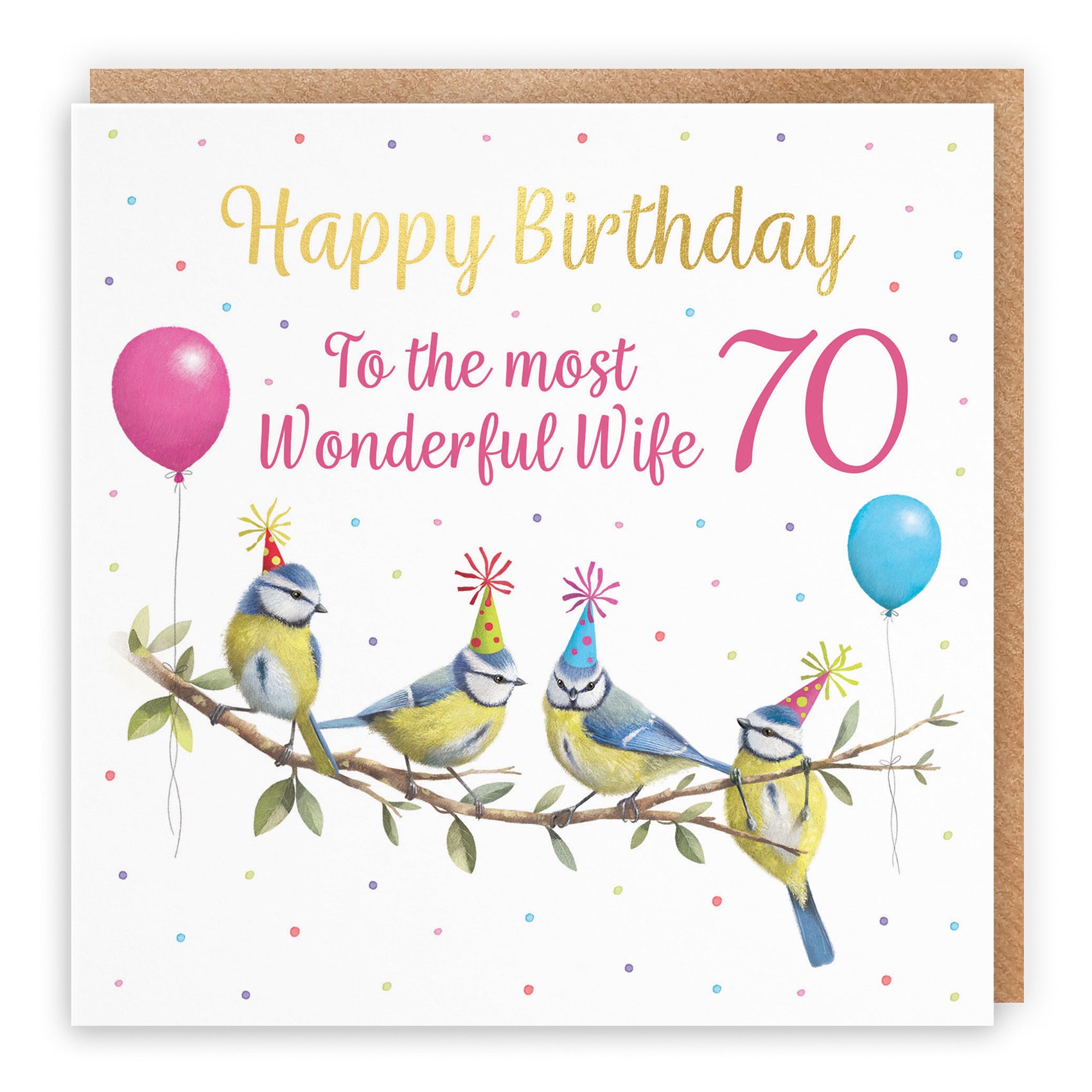 70th Wife Blue Tits Birthday Card Gold Foil Milo's Gallery - Default Title (B0CV9NHB8V)