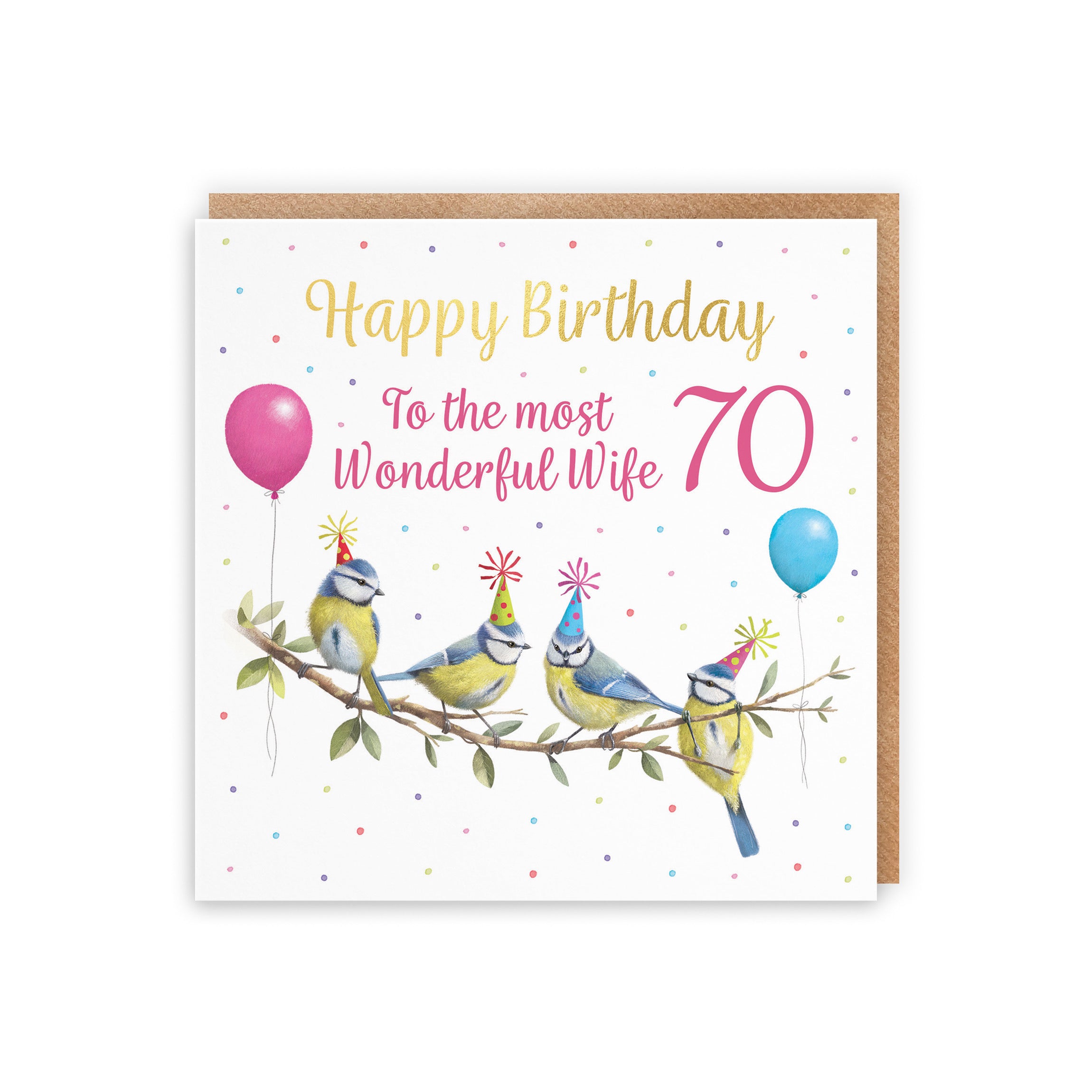 70th Wife Blue Tits Birthday Card Gold Foil Milo's Gallery - Default Title (B0CV9NHB8V)