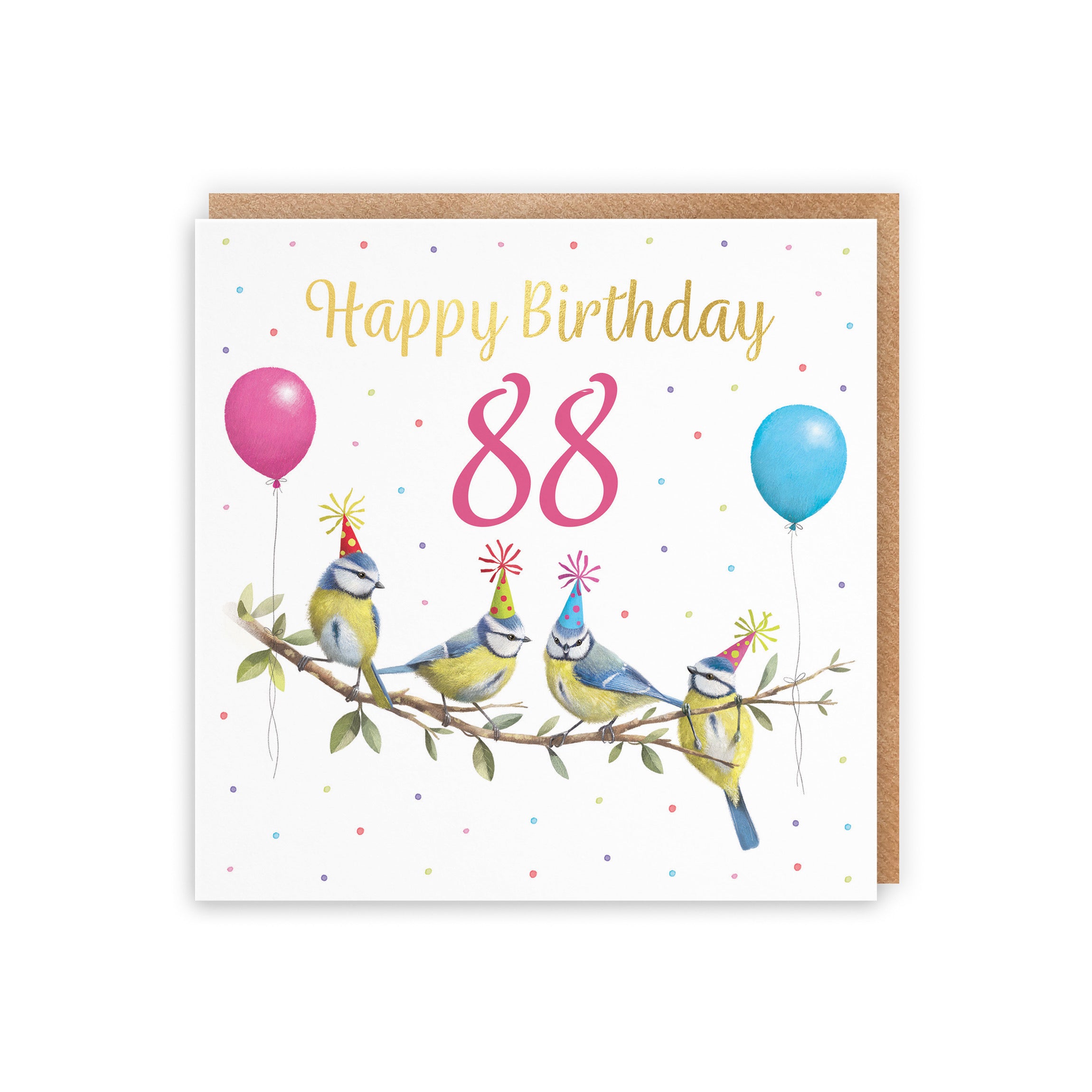 Blue Tits 88th Birthday Card Gold Foil Milo's Gallery - Default Title (B0CV9NJGLM)