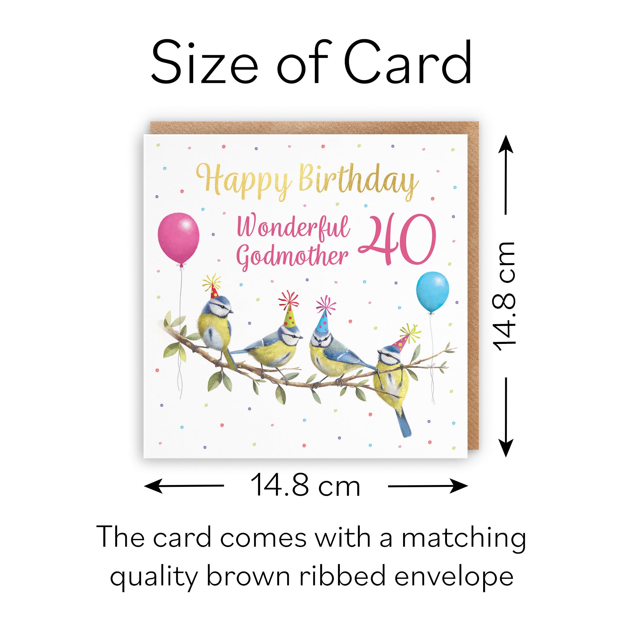 40th Godmother Blue Tits Birthday Card Gold Foil Milo's Gallery - Default Title (B0CV9Q65F6)