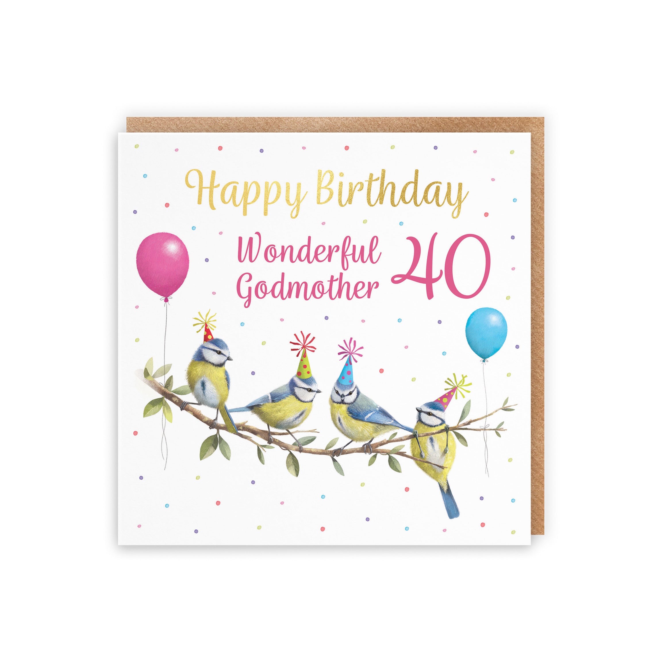 40th Godmother Blue Tits Birthday Card Gold Foil Milo's Gallery - Default Title (B0CV9Q65F6)