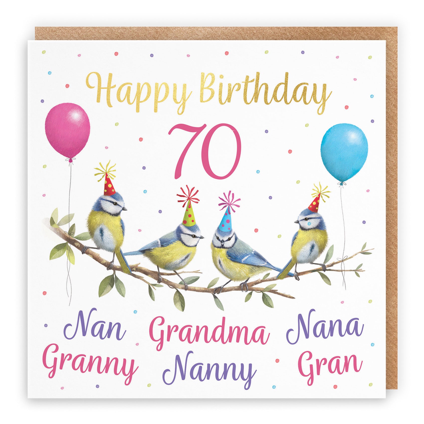 Multi Name Grandma Blue Tits 70th Birthday Card Gold Foil Milo's Gallery - Default Title (B0CV9Q65F7)