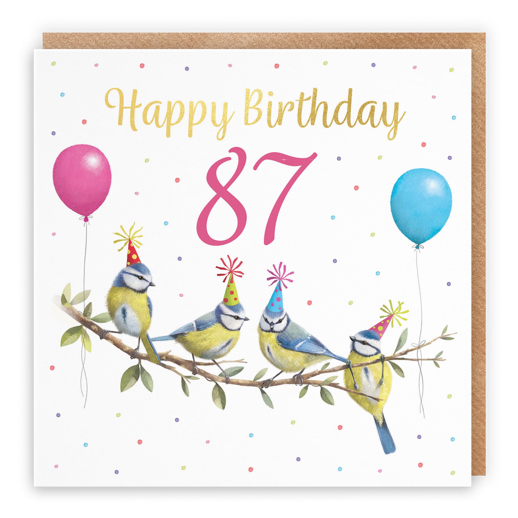 Blue Tits 87th Birthday Card Gold Foil Milo's Gallery - Default Title (B0CV9Q6S3F)