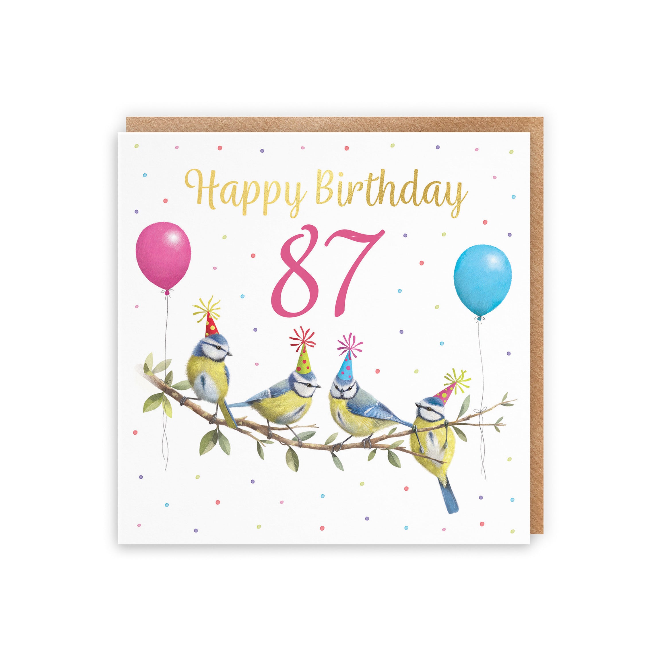 Blue Tits 87th Birthday Card Gold Foil Milo's Gallery - Default Title (B0CV9Q6S3F)