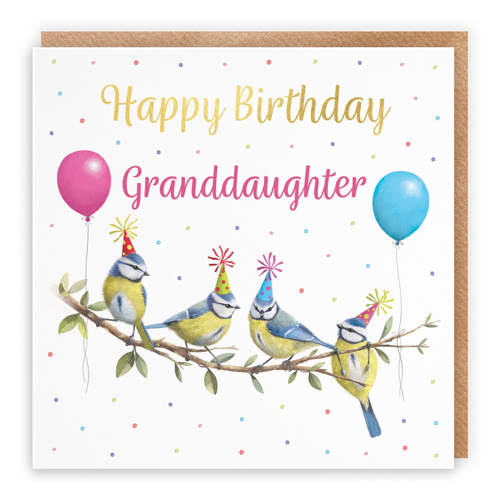 Granddaughter Blue Tits Birthday Card Gold Foil Milo's Gallery - Default Title (B0CV9Q9V2C)