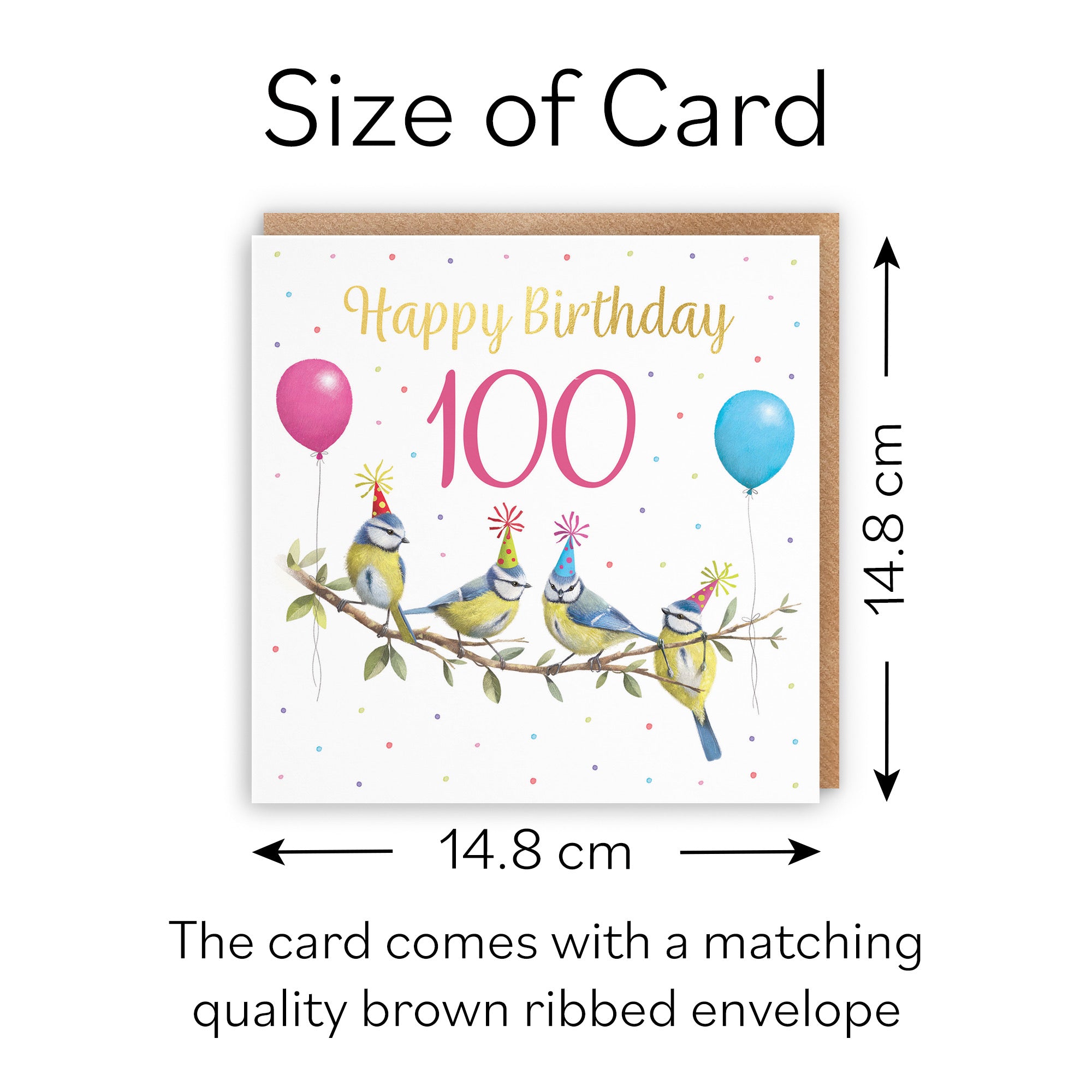 Blue Tits 100th Birthday Card Gold Foil Milo's Gallery - Default Title (B0CV9RP477)