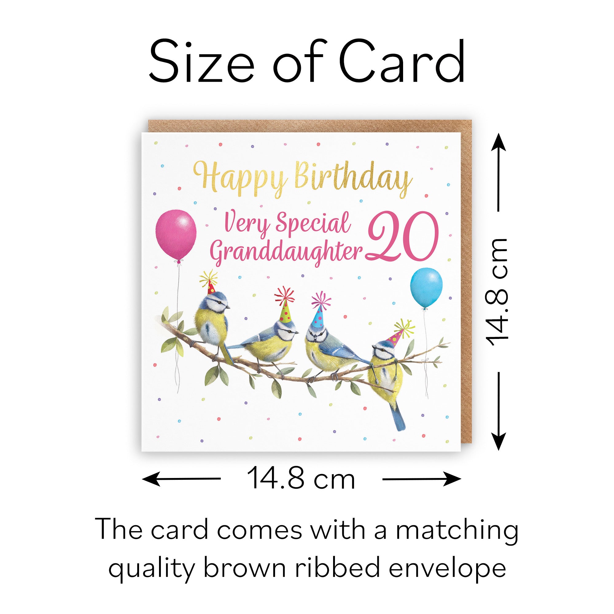 20th Granddaughter Blue Tits Birthday Card Gold Foil Milo's Gallery - Default Title (B0CV9T9PX9)