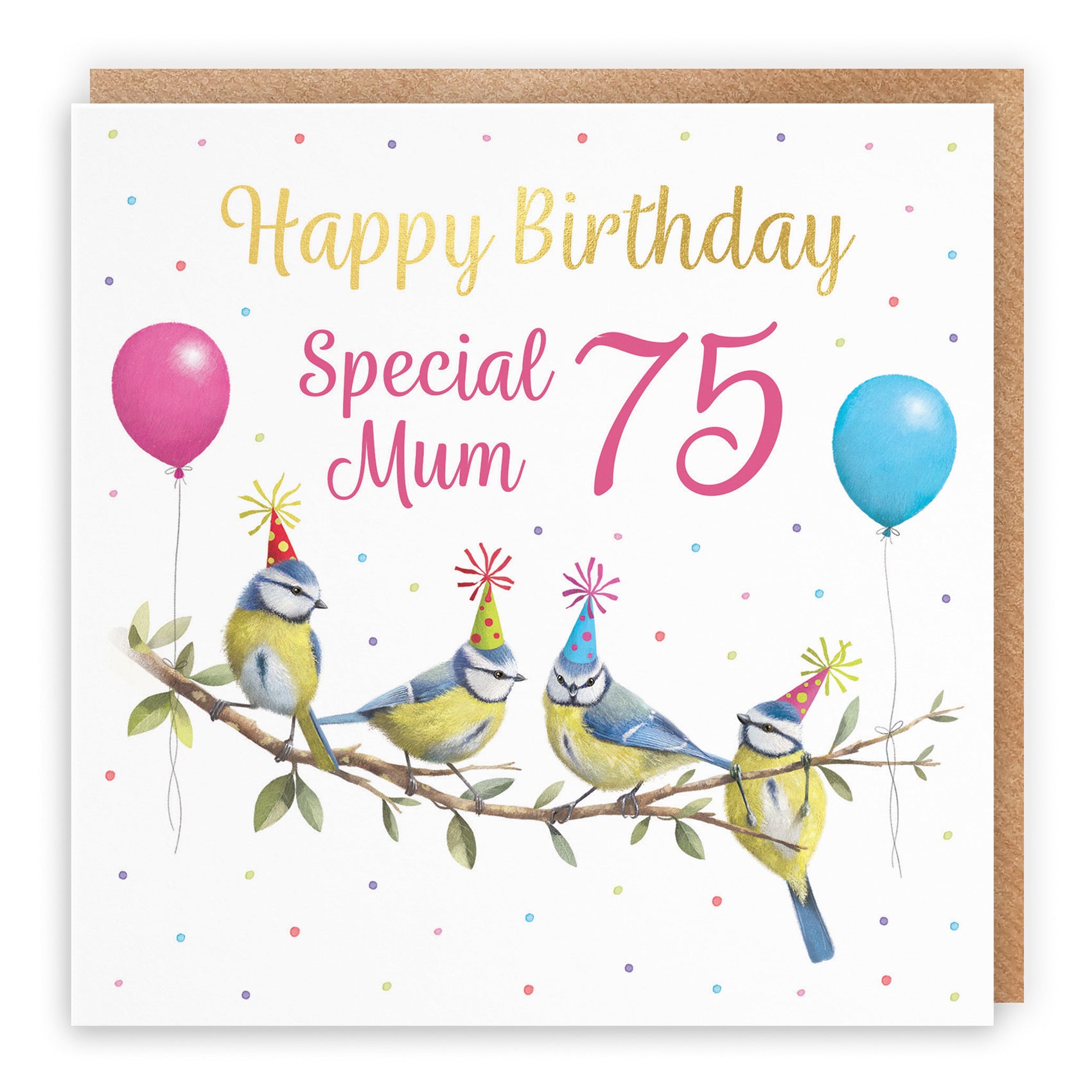 75th Mum Blue Tits Birthday Card Gold Foil Milo's Gallery - Default Title (B0CV9TBVZN)