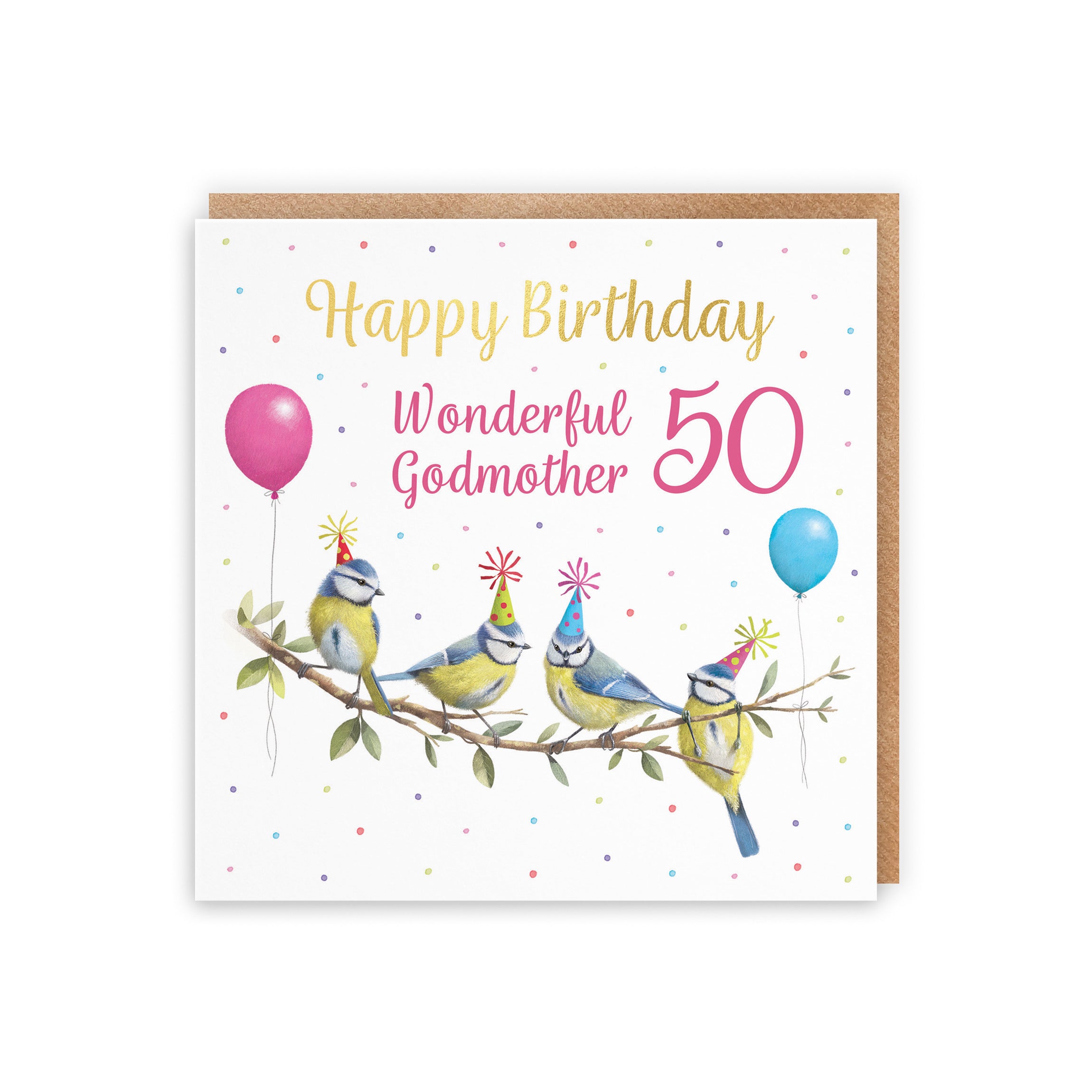 50th Godmother Blue Tits Birthday Card Gold Foil Milo's Gallery - Default Title (B0CV9TLRJJ)