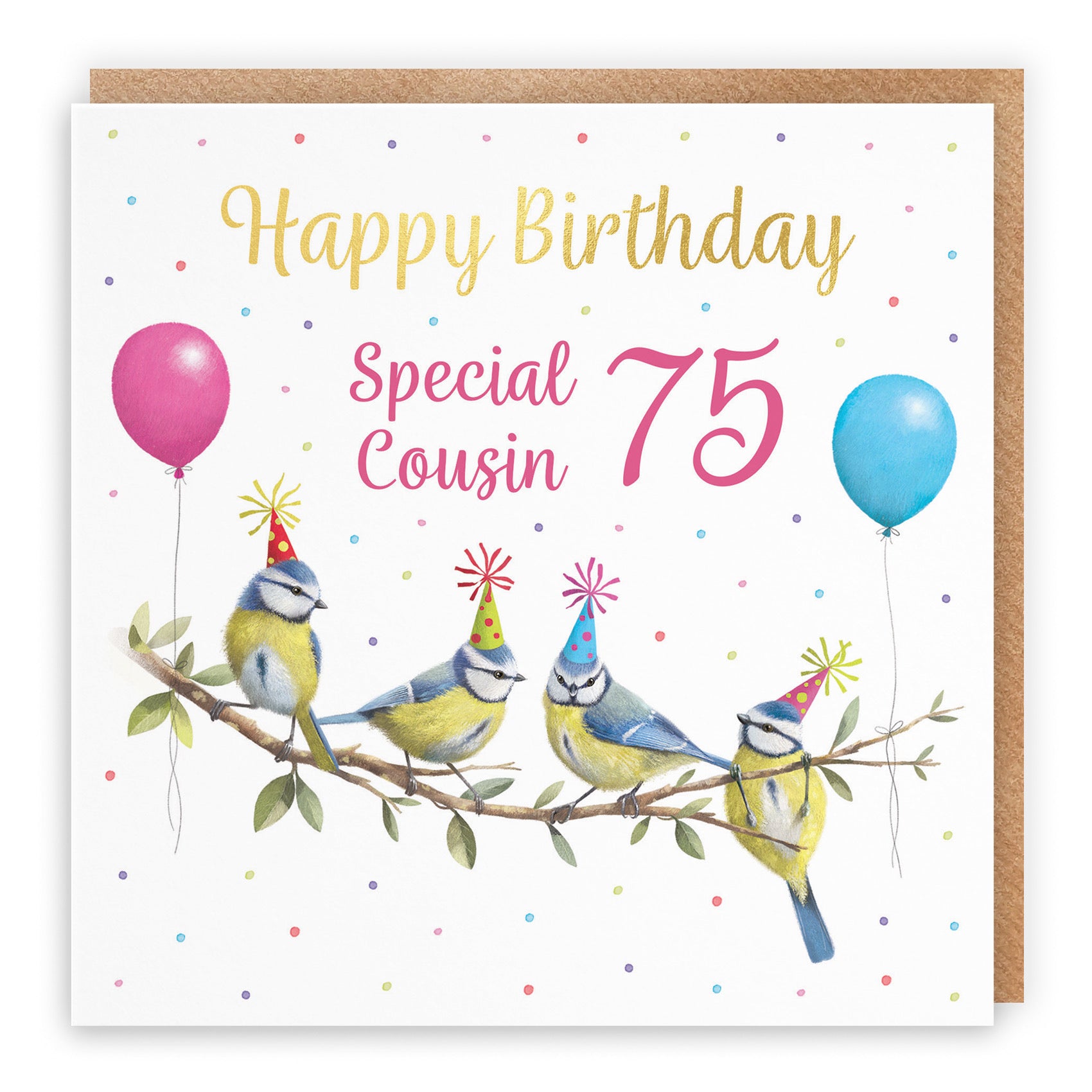 75th Female Cousin Blue Tits Birthday Card Gold Foil Milo's Gallery - Default Title (B0CV9VQSFP)