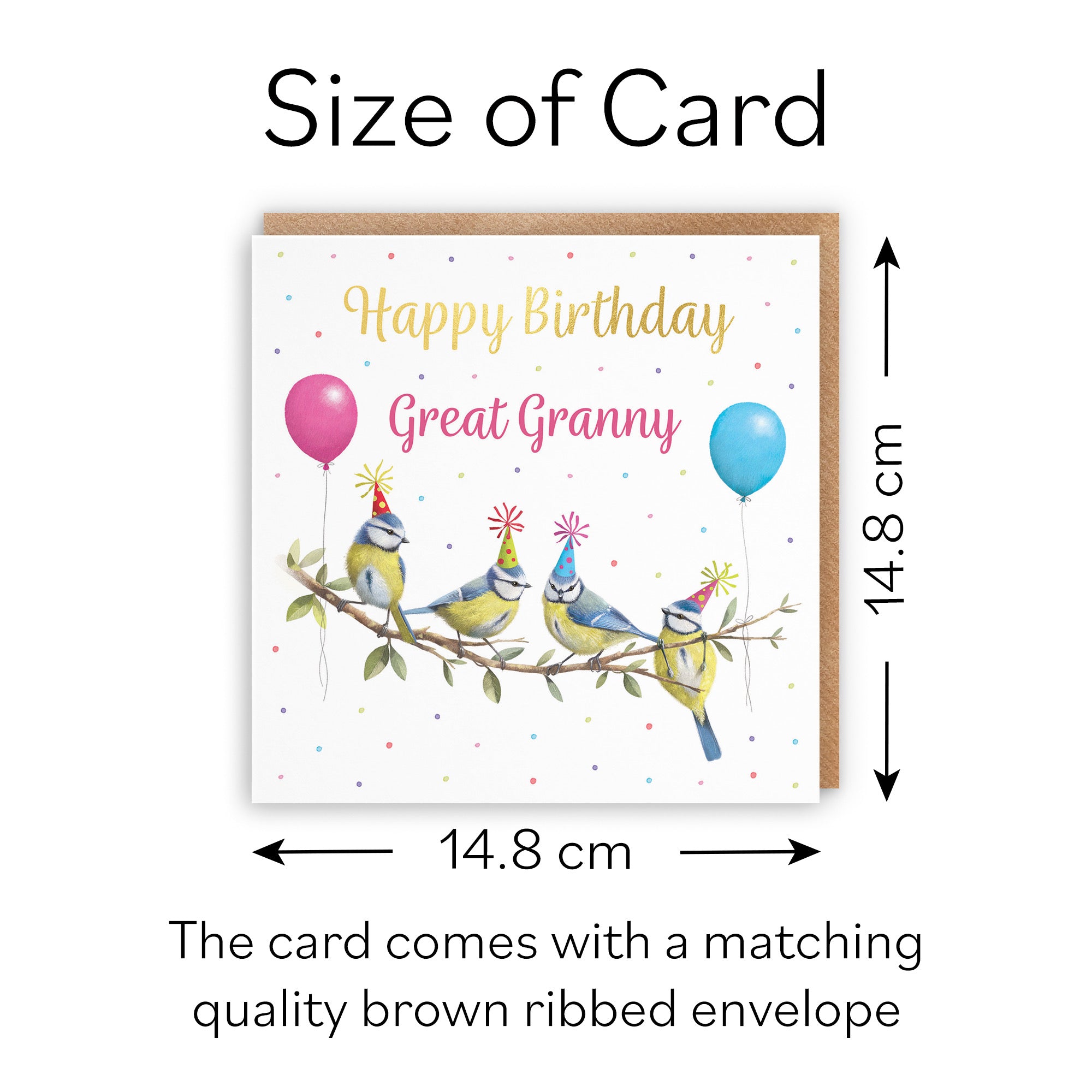 Great Granny Blue Tits Birthday Card Gold Foil Milo's Gallery - Default Title (B0CV9VRQ5G)