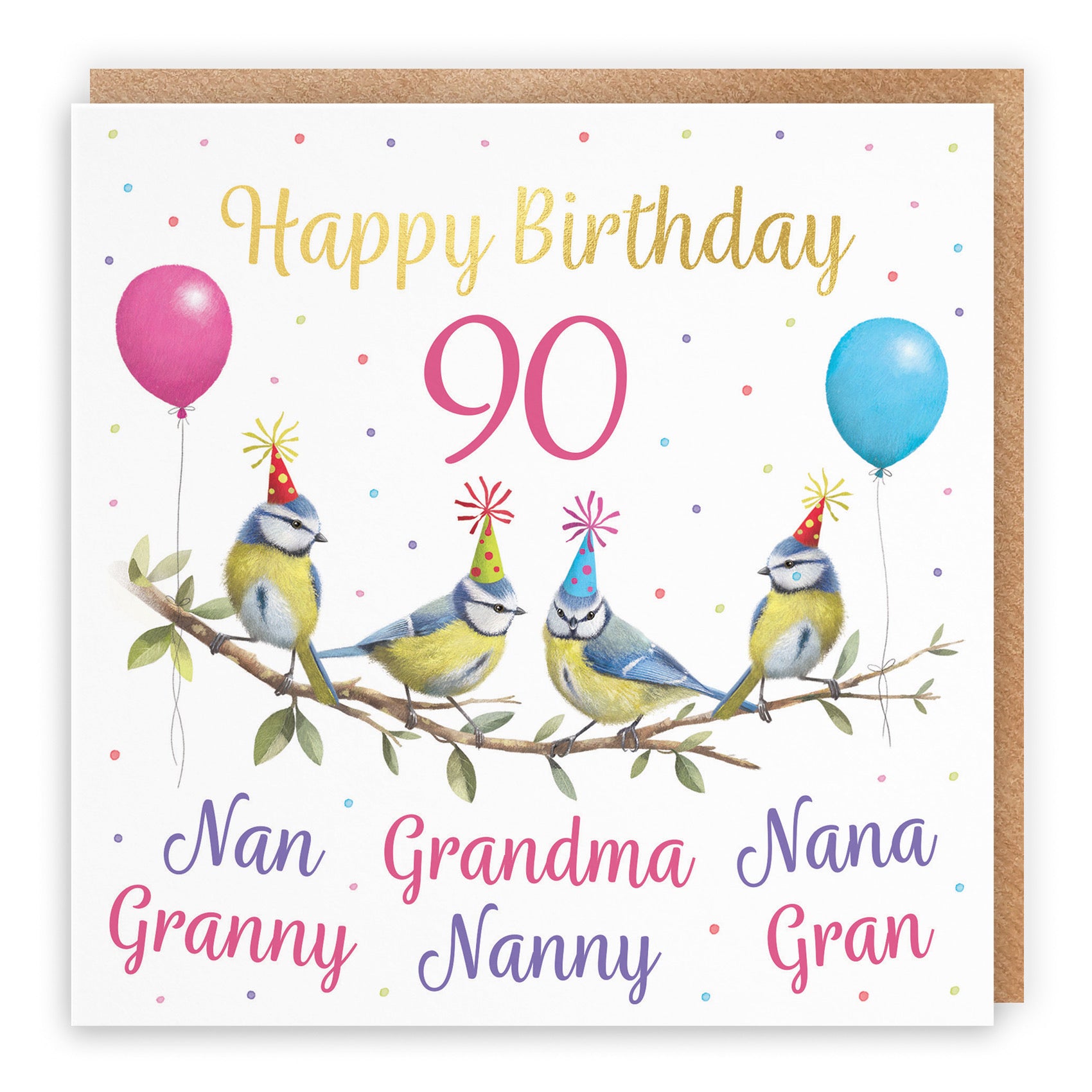 Multi Name Grandma Blue Tits 90th Birthday Card Gold Foil Milo's Gallery - Default Title (B0CV9XFQJW)