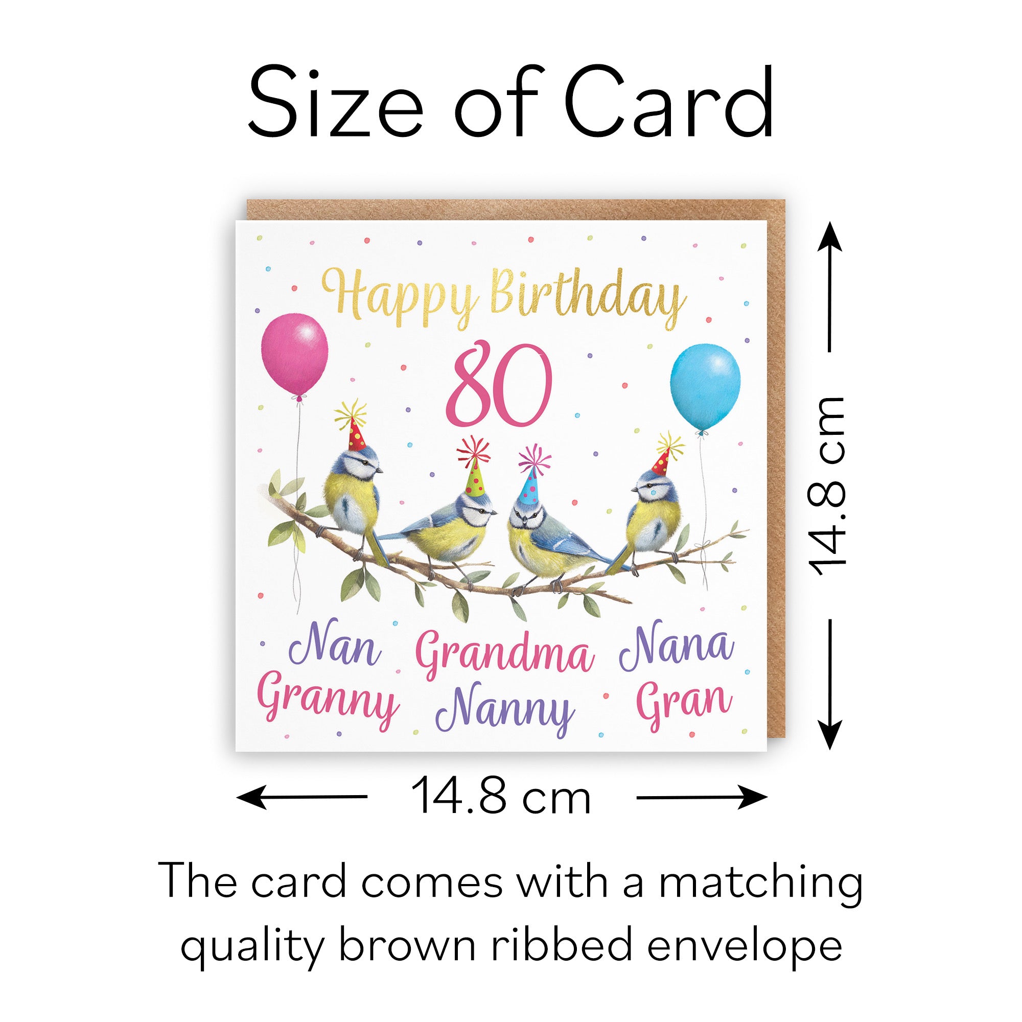 Multi Name Grandma Blue Tits 80th Birthday Card Gold Foil Milo's Gallery - Default Title (B0CVB1T6NS)