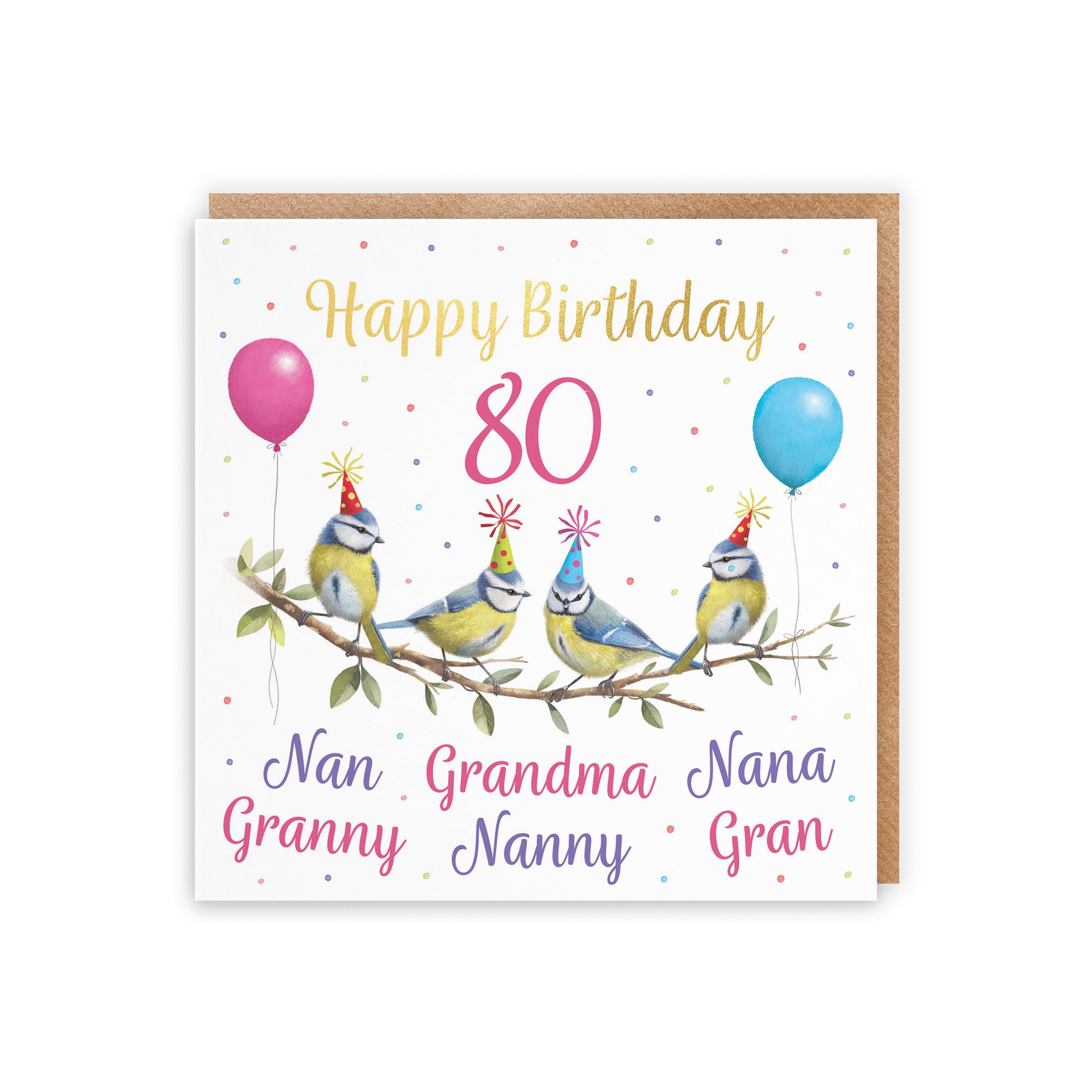 Multi Name Grandma Blue Tits 80th Birthday Card Gold Foil Milo's Gallery - Default Title (B0CVB1T6NS)