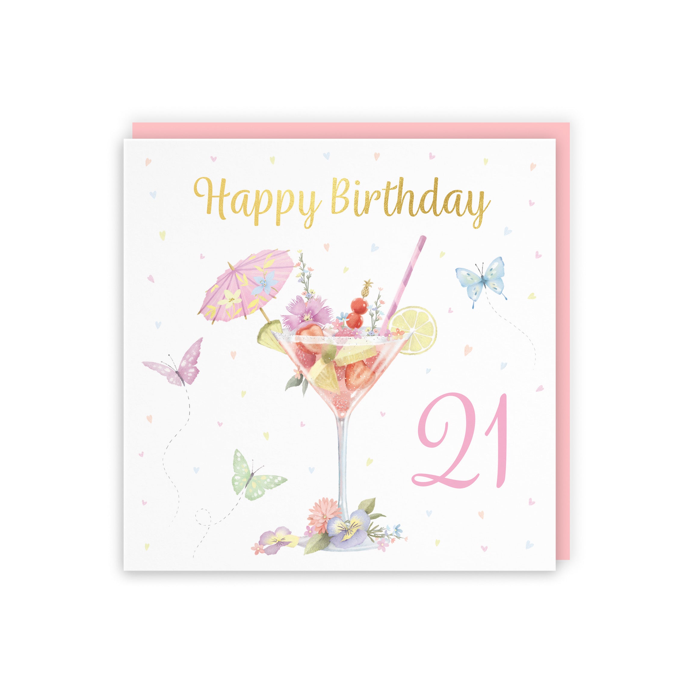 Pink Cocktail And Butterflies 21st Birthday Card Gold Foil Milo's Gallery - Default Title (B0CX1KTLVD)