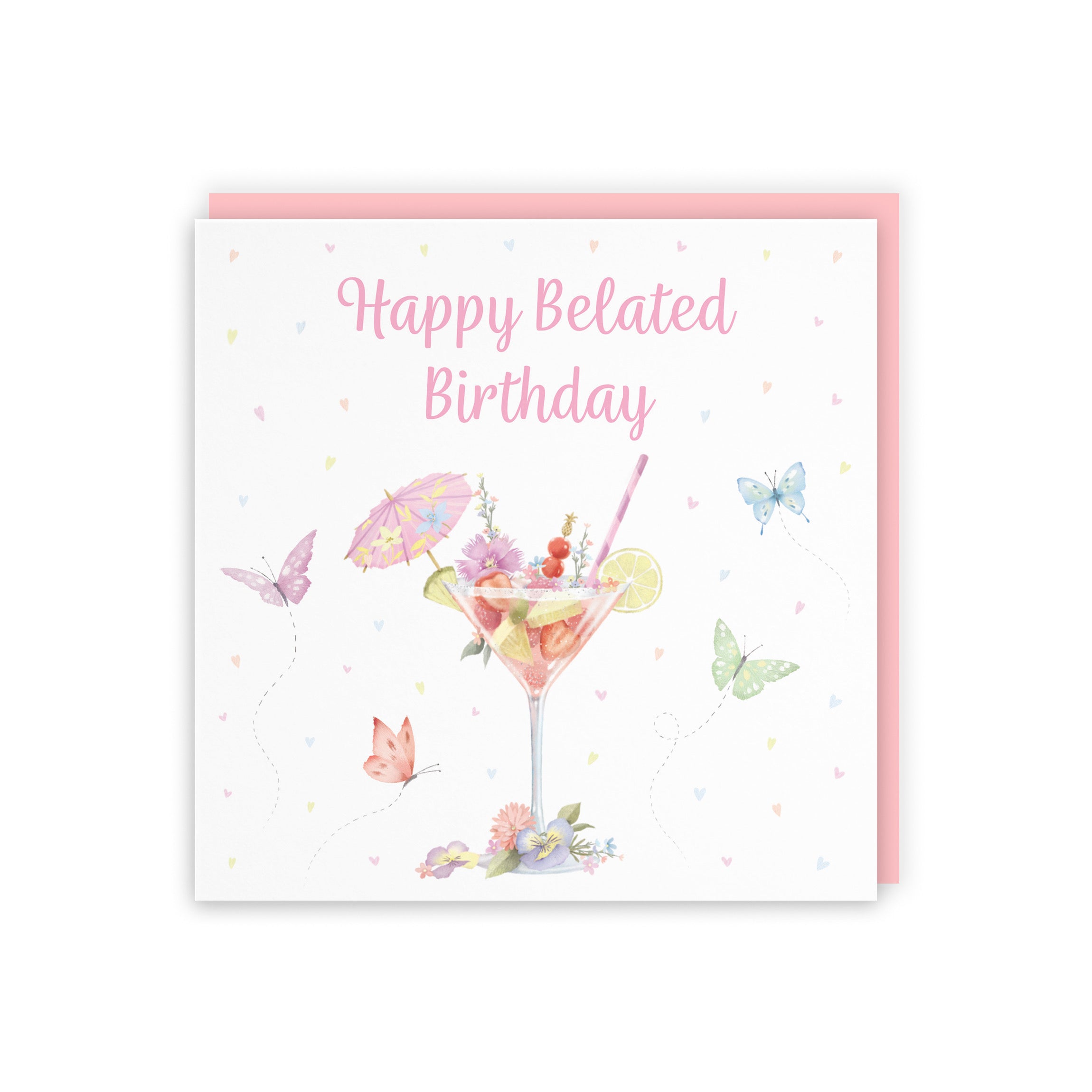 Pink Cocktail And Butterflies Belated Birthday Card Milo's Gallery - Default Title (B0CX1KTLVF)