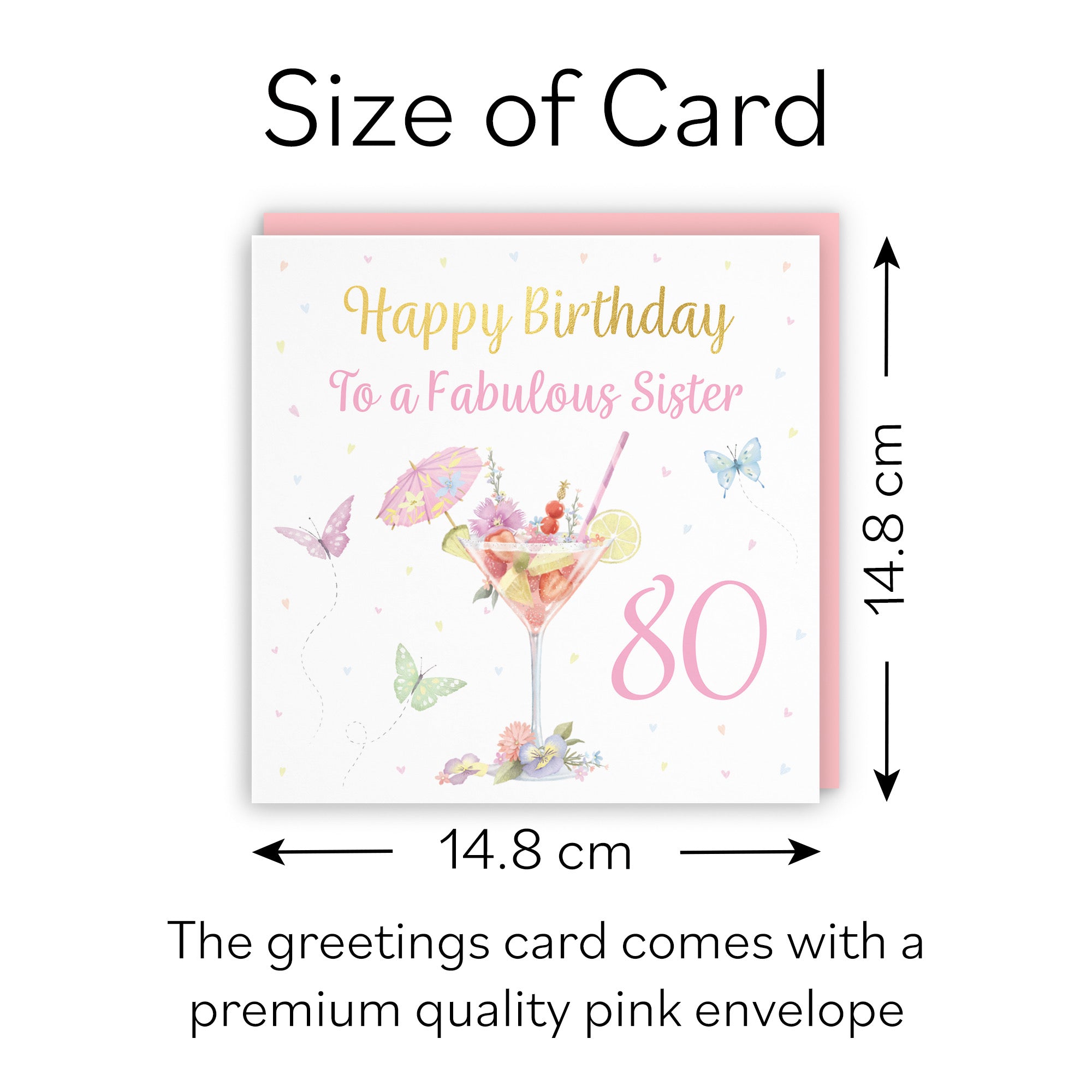 80th Sister Pink Cocktail And Butterflies Birthday Card Gold Foil Milo's Gallery - Default Title (B0CX1YVW2N)