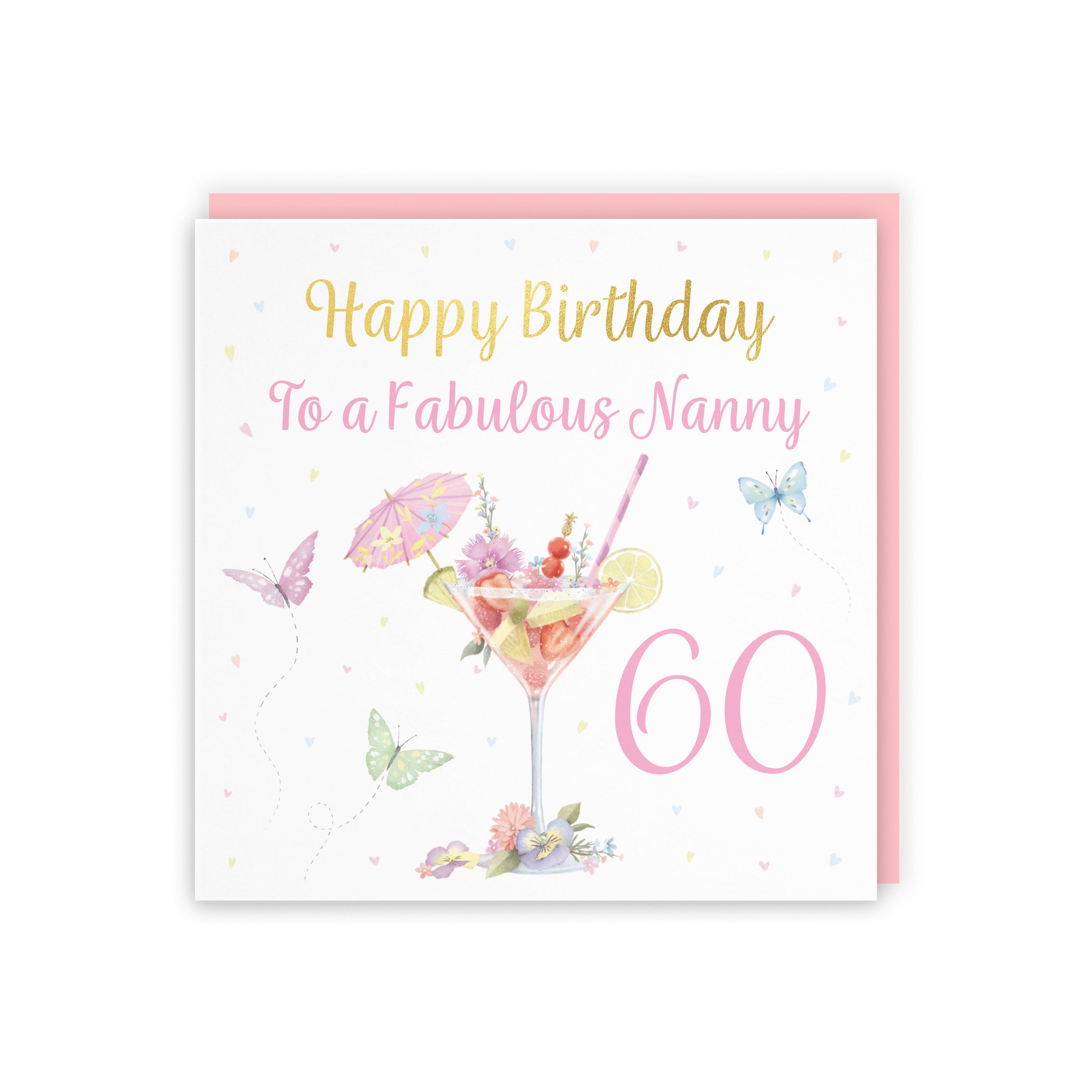 60th Nanny Pink Cocktail And Butterflies Birthday Card Gold Foil Milo's Gallery - Default Title (B0CX1ZJC8H)