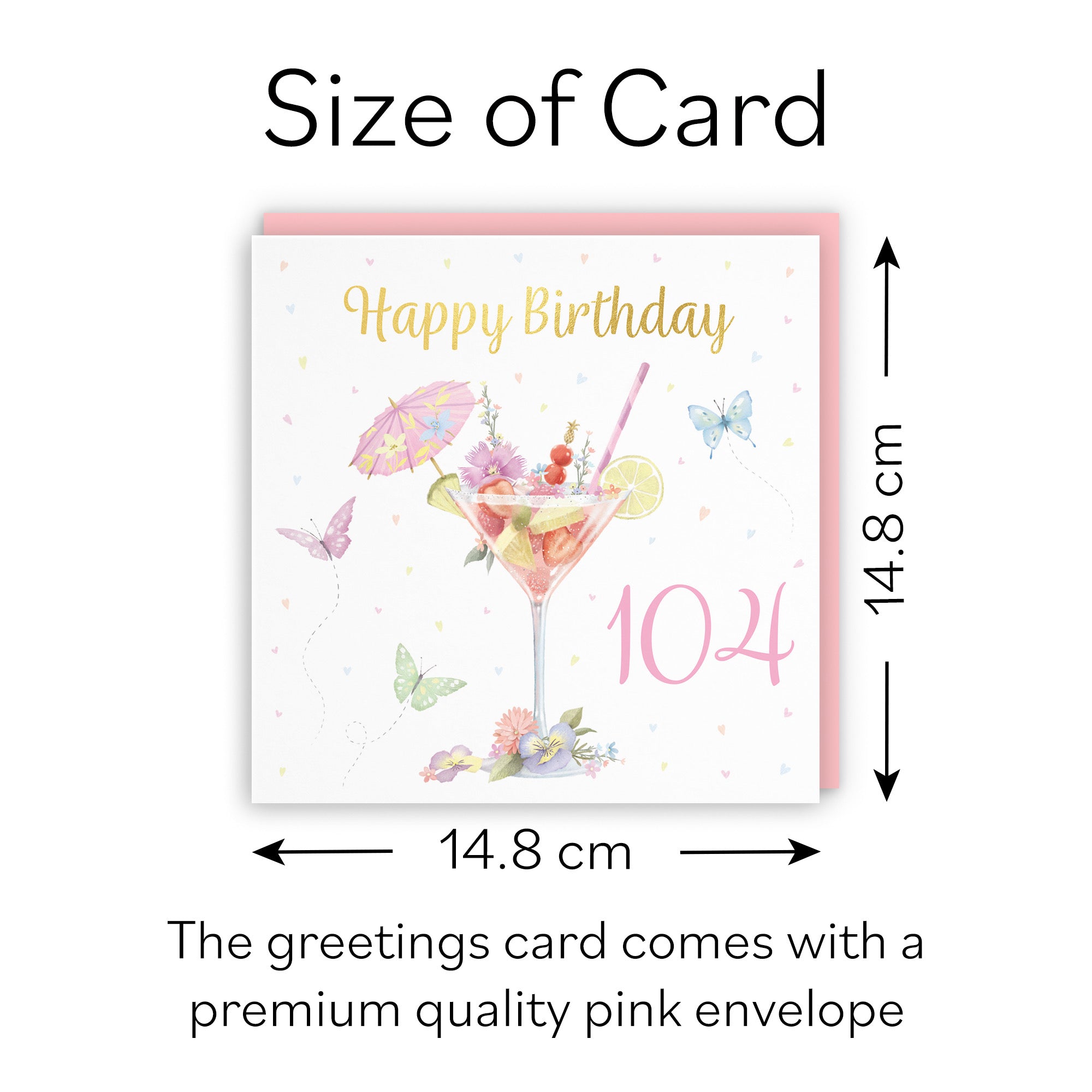 Pink Cocktail And Butterflies 104th Birthday Card Gold Foil Milo's Gallery - Default Title (B0CX1ZS16V)