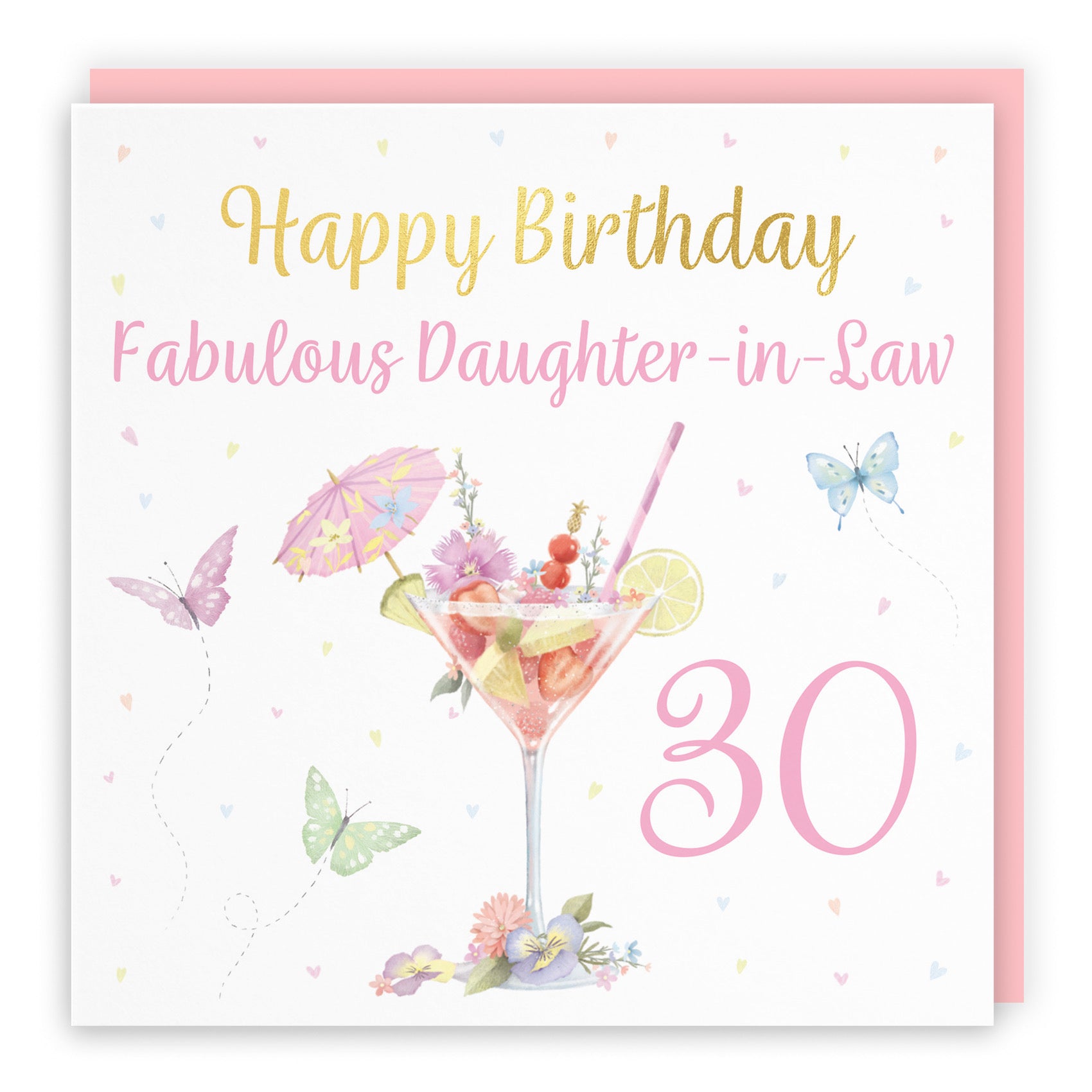 30th Daughter In Law Pink Cocktail And Butterflies Birthday Card Gold Foil Milo's Gallery - Default Title (B0CX1ZVPRX)