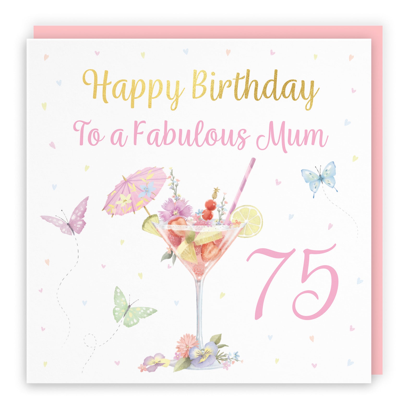 75th Mum Pink Cocktail And Butterflies Birthday Card Gold Foil Milo's Gallery - Default Title (B0CX1ZVPRY)