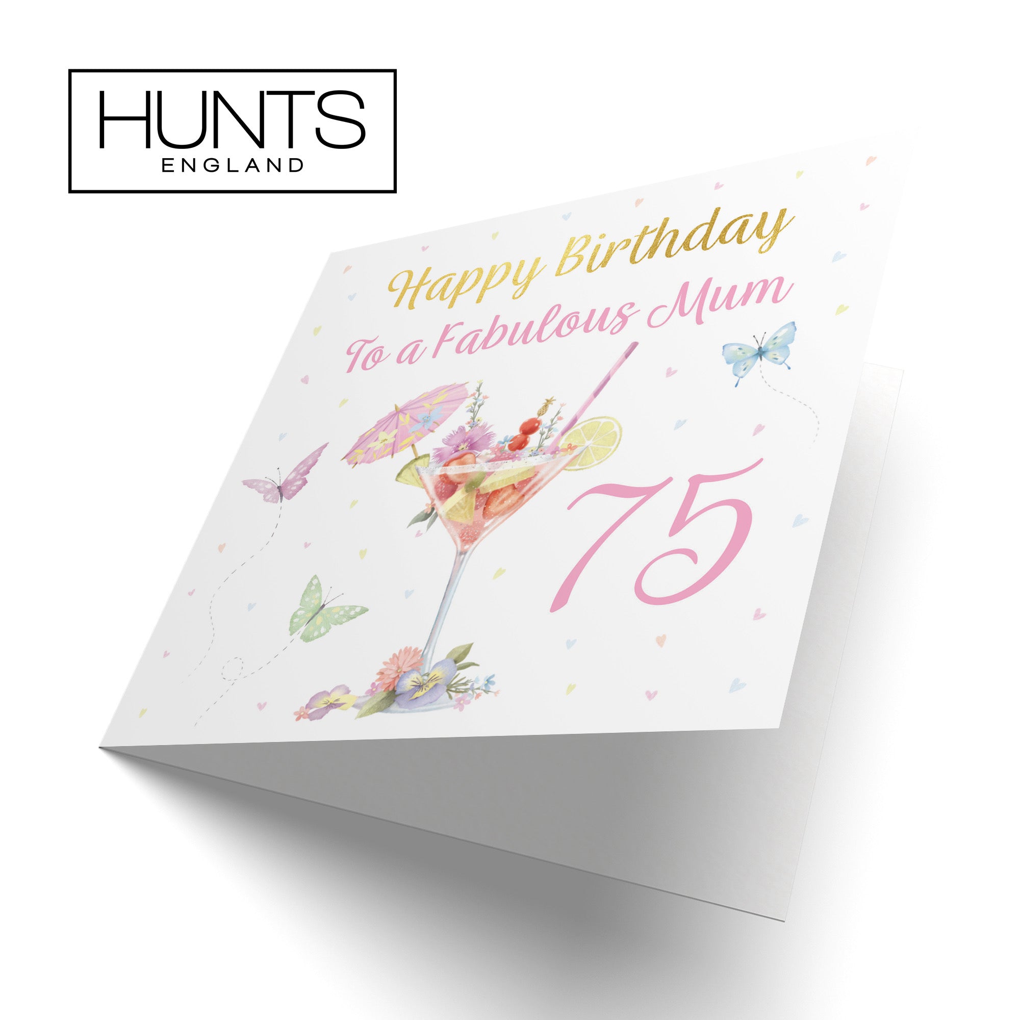 75th Mum Pink Cocktail And Butterflies Birthday Card Gold Foil Milo's Gallery - Default Title (B0CX1ZVPRY)